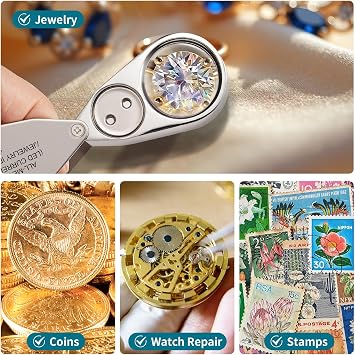 JARLINK 2 Pack 40X Foldable LED UV Metal Jewelers Loupe Magnifier