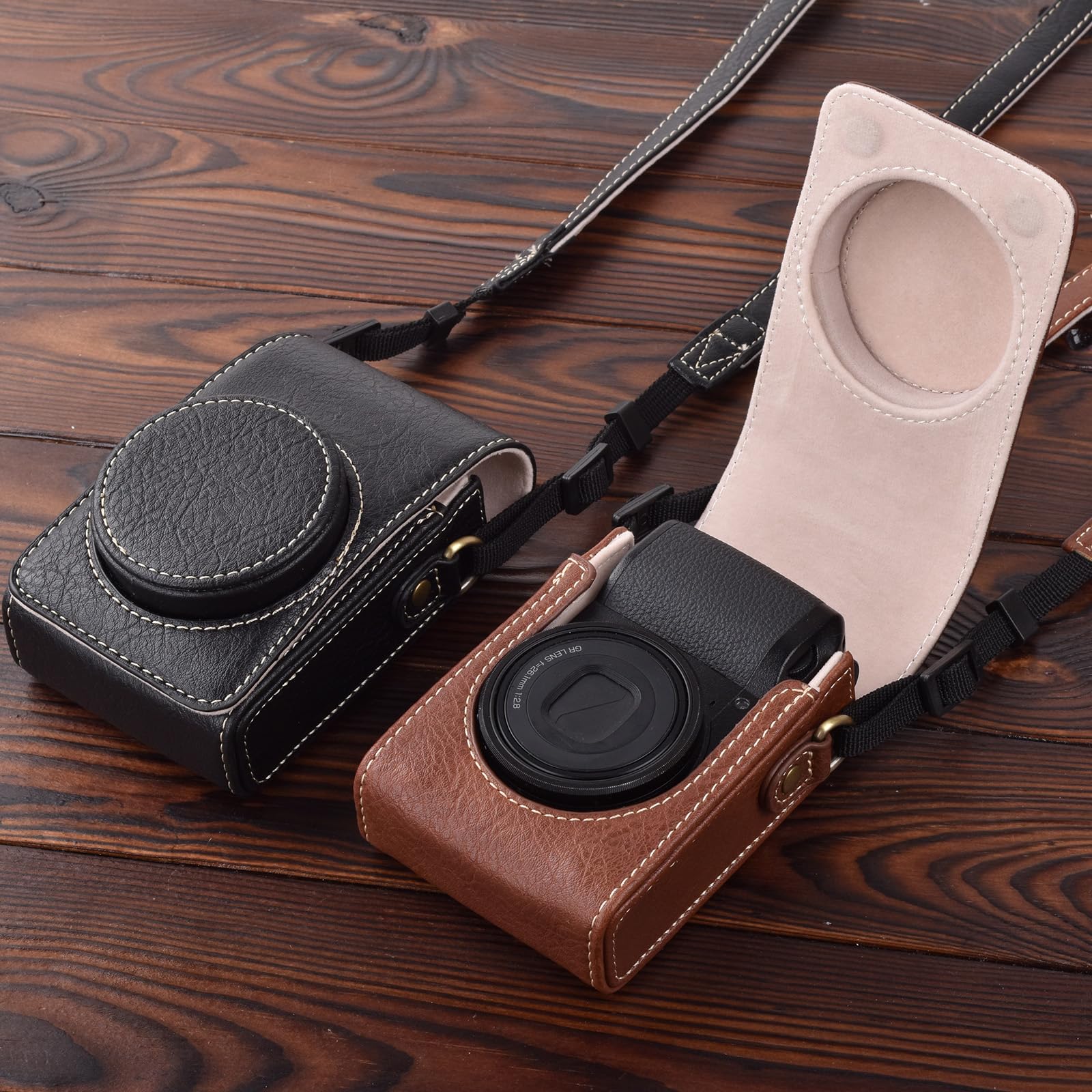 Rieibi Housse à Appareil Photo Compatible avec Sony ZV1F/ZV1/Ricoh GR IIIx/Ricoh GR IV III/Fujifilm X-Half/X-HF1/Panasonic LX9 LX10 LX15/Canon G7X III/G7X II/SX740 HS - avec Strap - Noire