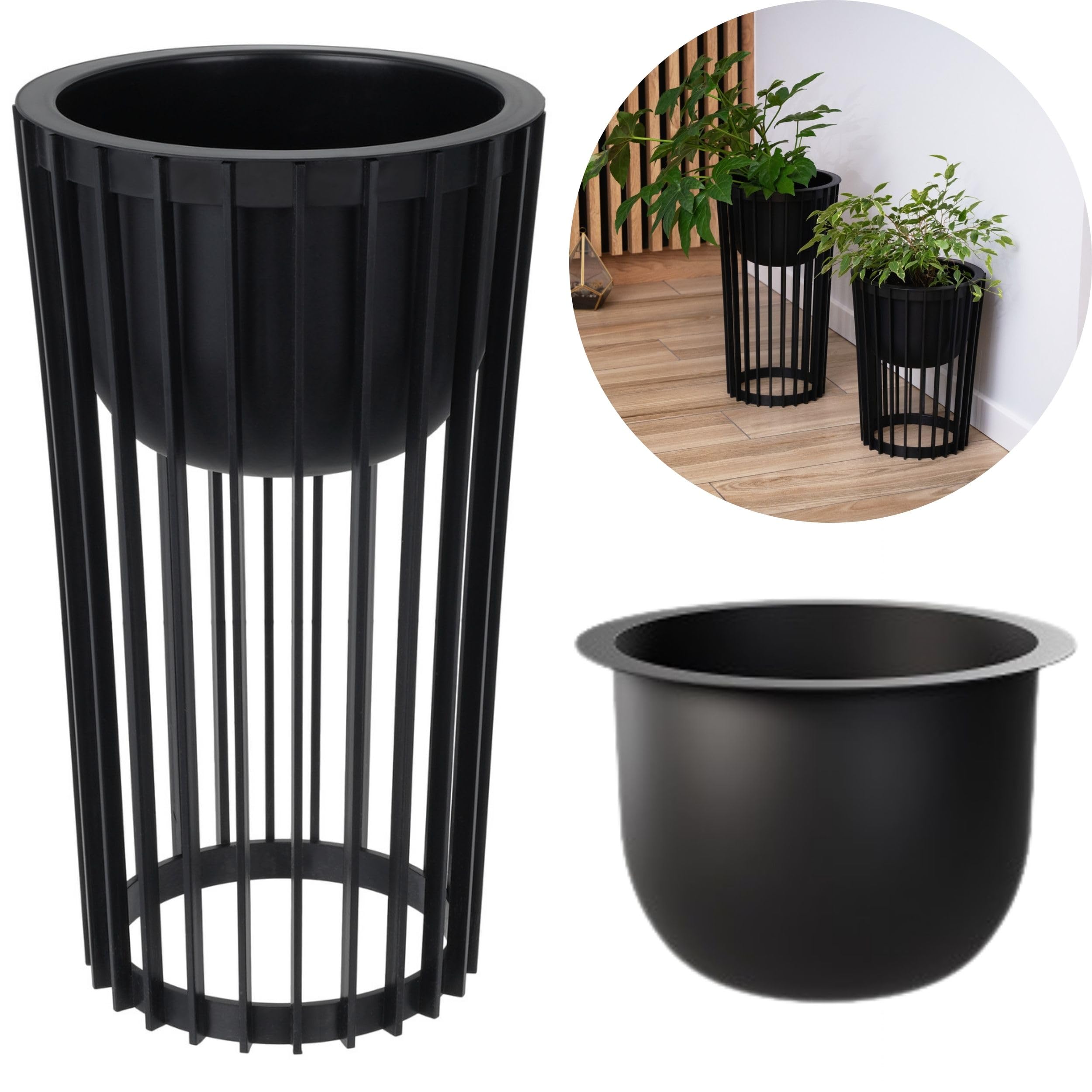 Blumenständer Ø 30 cm x H 54 cm | Pflanzenständer aus robustem Kunststoff, beidseitig verwendbar | Blumenhocker für drinnen und draußen | Pflanzentisch modern und praktisch | Schwarz