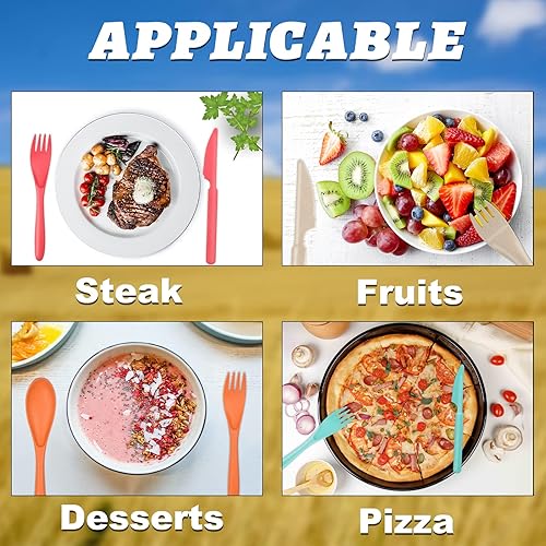 Miniatura 4 de Juego de utensilios de viaje reutilizables con estuche, 6 juegos de paja de trigo, cuchillo portátil, tenedor, cucharas, vajilla, cubiertos de