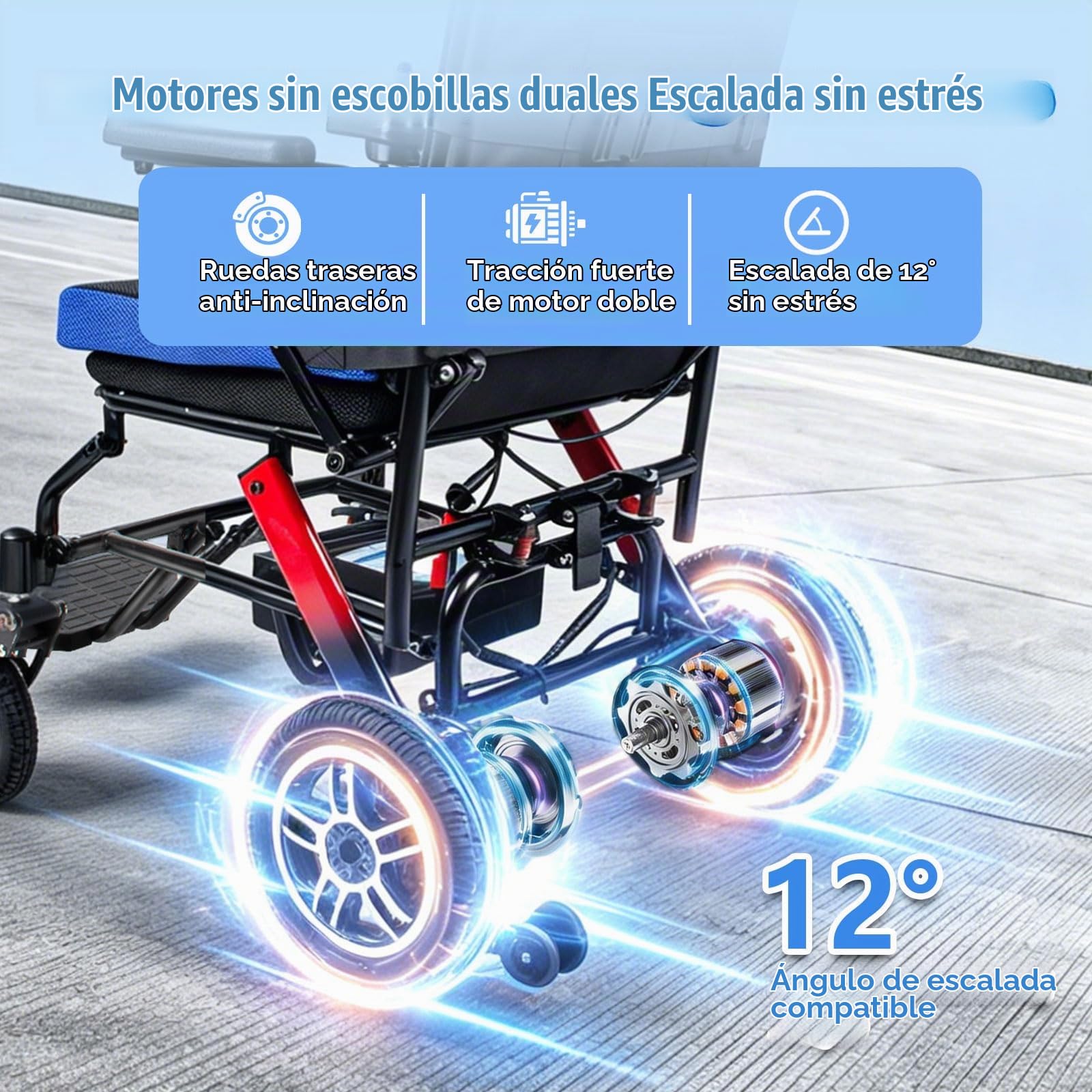Silla De Ruedas Eléctrica Plegable para Adultos, Autonomía De 21 Km, Silla De Ruedas Eléctrica Ligera Ayuda para La Movilidad Todoterreno para Personas Mayores Y con Discapacidad