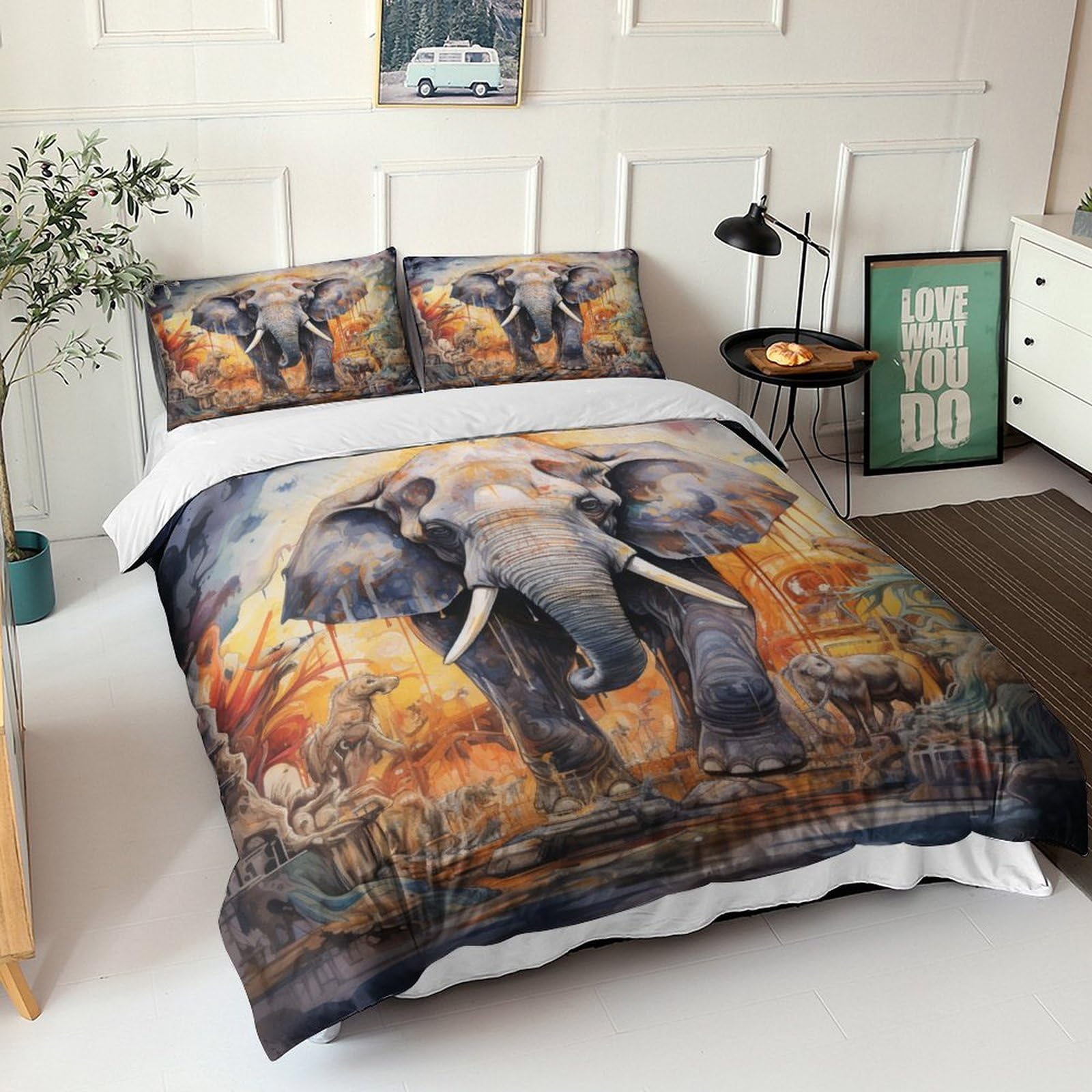 Tier-Bettwäsche-Set, 3D-Druck, Bettbezug-Set mit Kissenbezug, Heimtextilien, Doppelbett (200 x 200 cm)