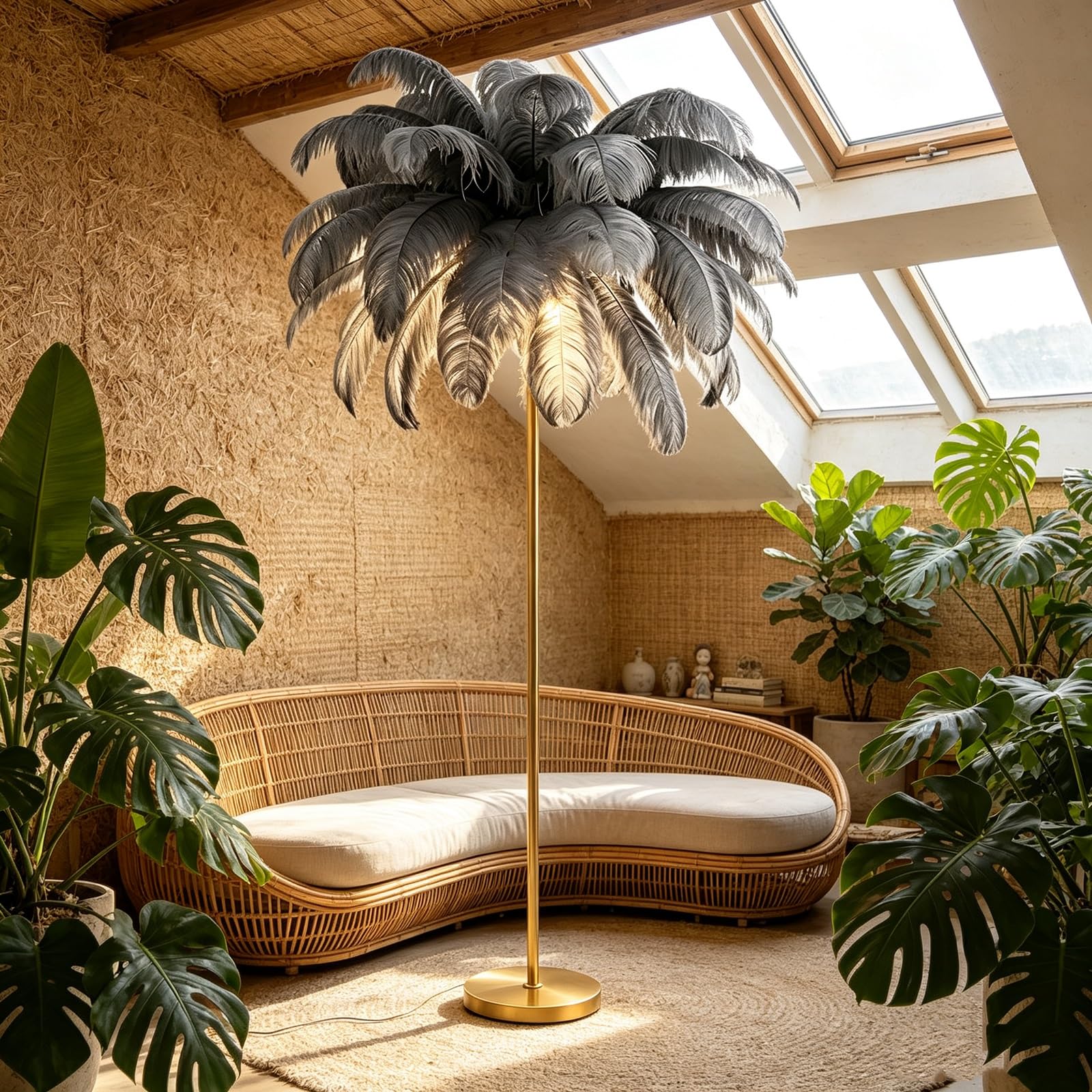 LCNDKF Fluffy Feather Floor Lamp with LED Lights