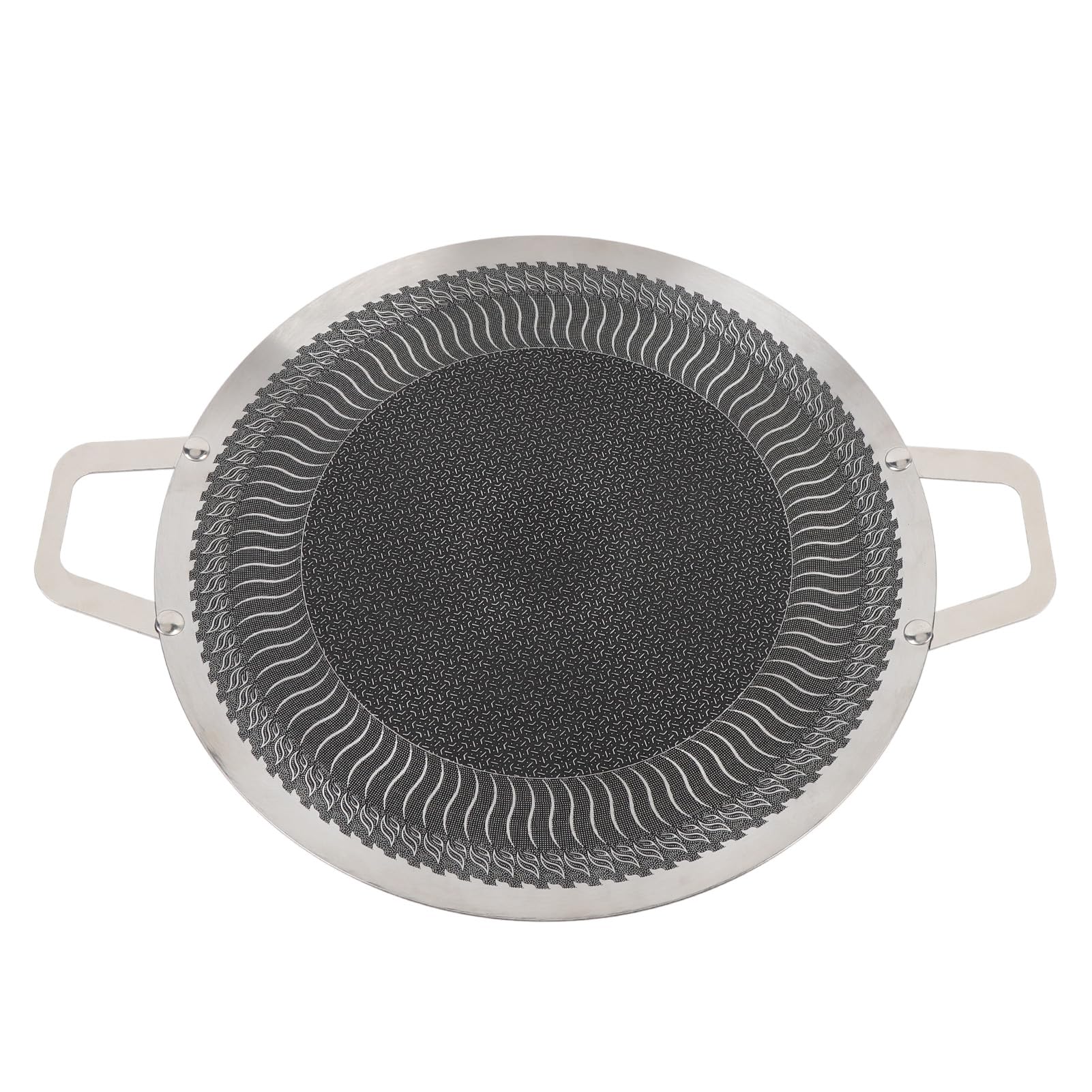 BBQ Grill Pan, Stainless Steel Korean Grill Pan, Round Korean BBQ Non Stick Skillet, Versatile Double Handle Griddle for Induction, Cooktop, Indoor or Outdoor Grilling (38cm)