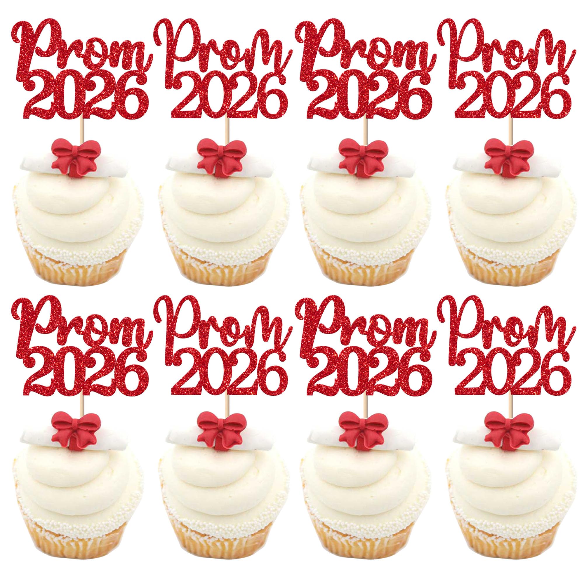 SYKYCTCY 24 Pack 2026 Graduation Cupcake Toppers Glitter 2026 Prom College Cupcake Picks for Congrats 2026 Graduation Class of 2026 Theme School Party Cake Decoration Supplies Red