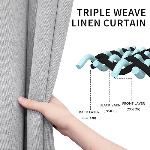 Miniatura 5 de Easy-Going - Cortinas con aspecto de lino opacas con ojales para ventana, cortinas para dormitorio, sala de estar, con aislamiento térmico para