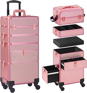 Somduy Rolling Makeup Case with Drawer, Makeup Train Case, 4 in 1Cosmetology Case on Wheels, Christmas Gift, Large Makeup ...