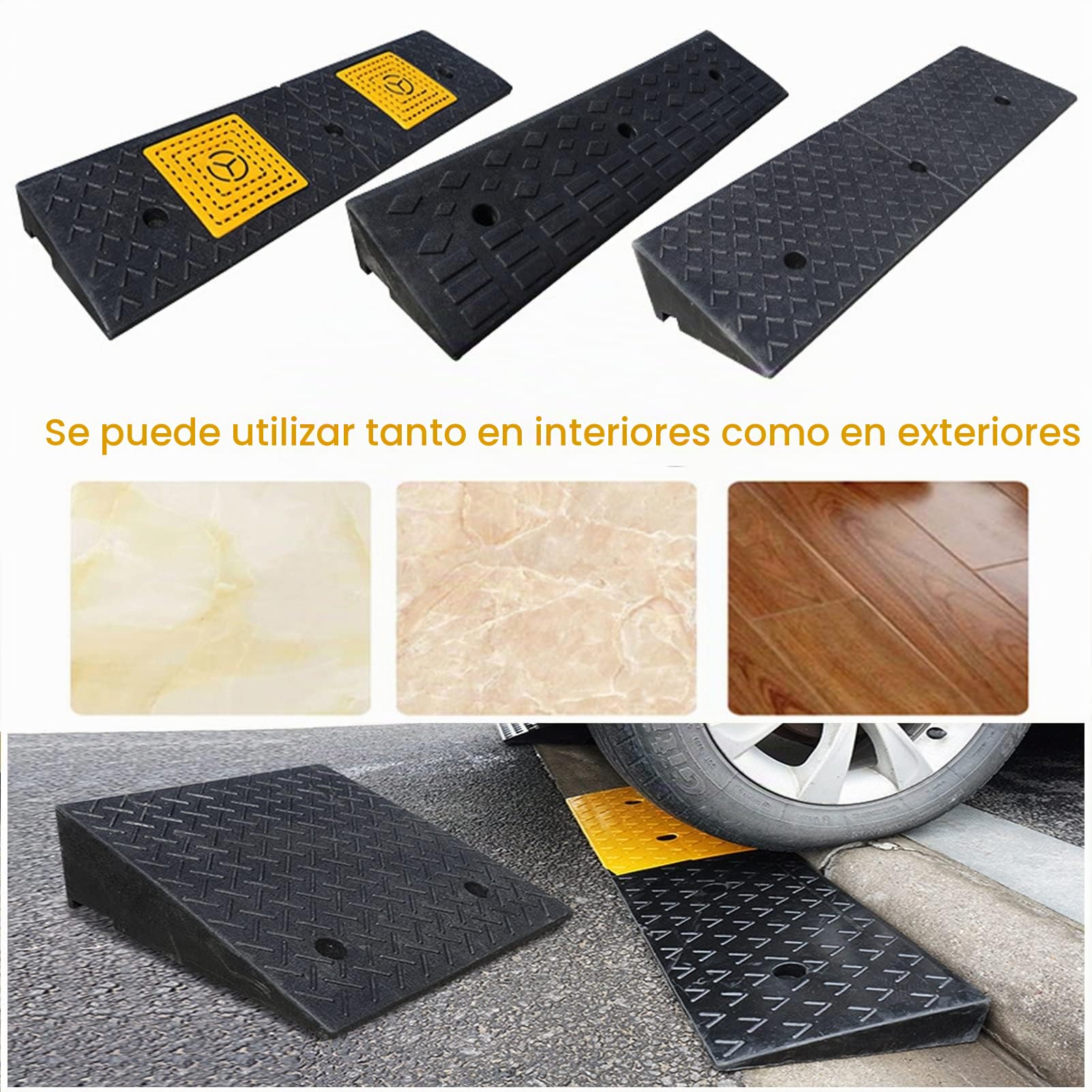 Rampa de Caucho-plástico, Rampas Carga Antideslizantes(100x25x5cm) | Rampas de Bordillos Servicio Pesado para Coches y Caravanas Acceso a Umbral para Motos Sillas de Ruedas Vehículos
