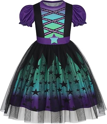 WonderBabe Pirate Costume Kids Puff Sleeve Tulle Dress Toddler Pirate Outfit Girls Birthday Party Halloween Dress Up Clothes