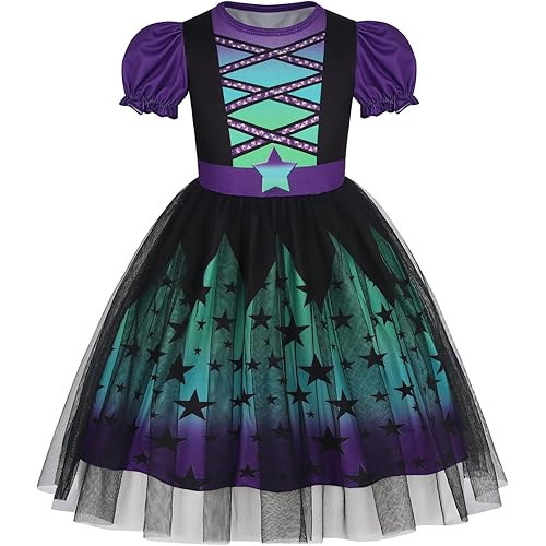 WonderBabe Pirate Costume Kids Pumpkin Puff Sleeve Tulle Dress Witch Outfit Girls Halloween Dress Up Clothes