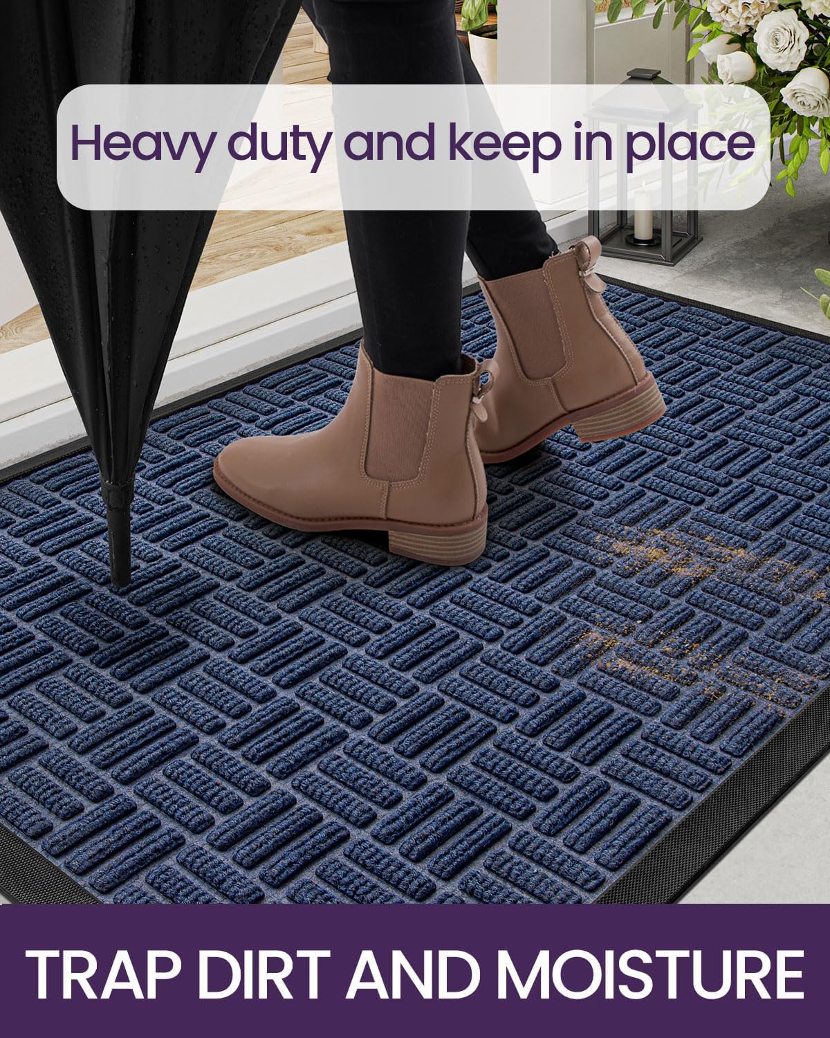 DEXI Front Door Mat Outside Entrance, All-Season Heavy Duty Rubber Indoor Outdoor Doormat, Fade Resistant, Low-Profile - Image 4