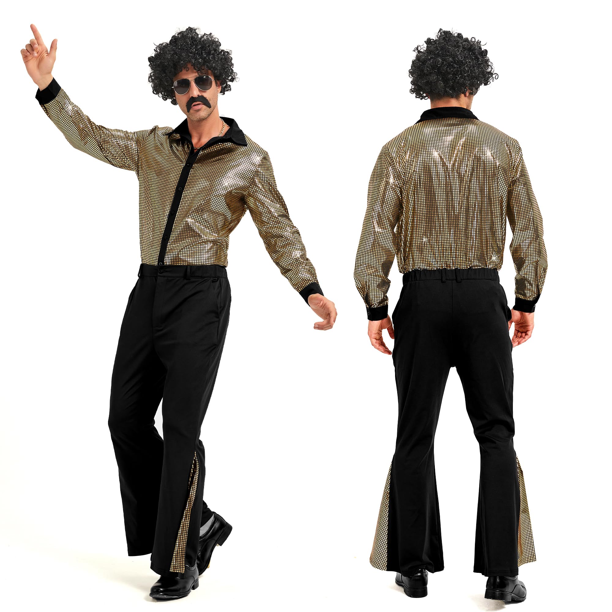 Déguisement Disco Homme,Deguisement Année 70 Homme,Chemise Tenue Disco Homme Costume de Carnaval