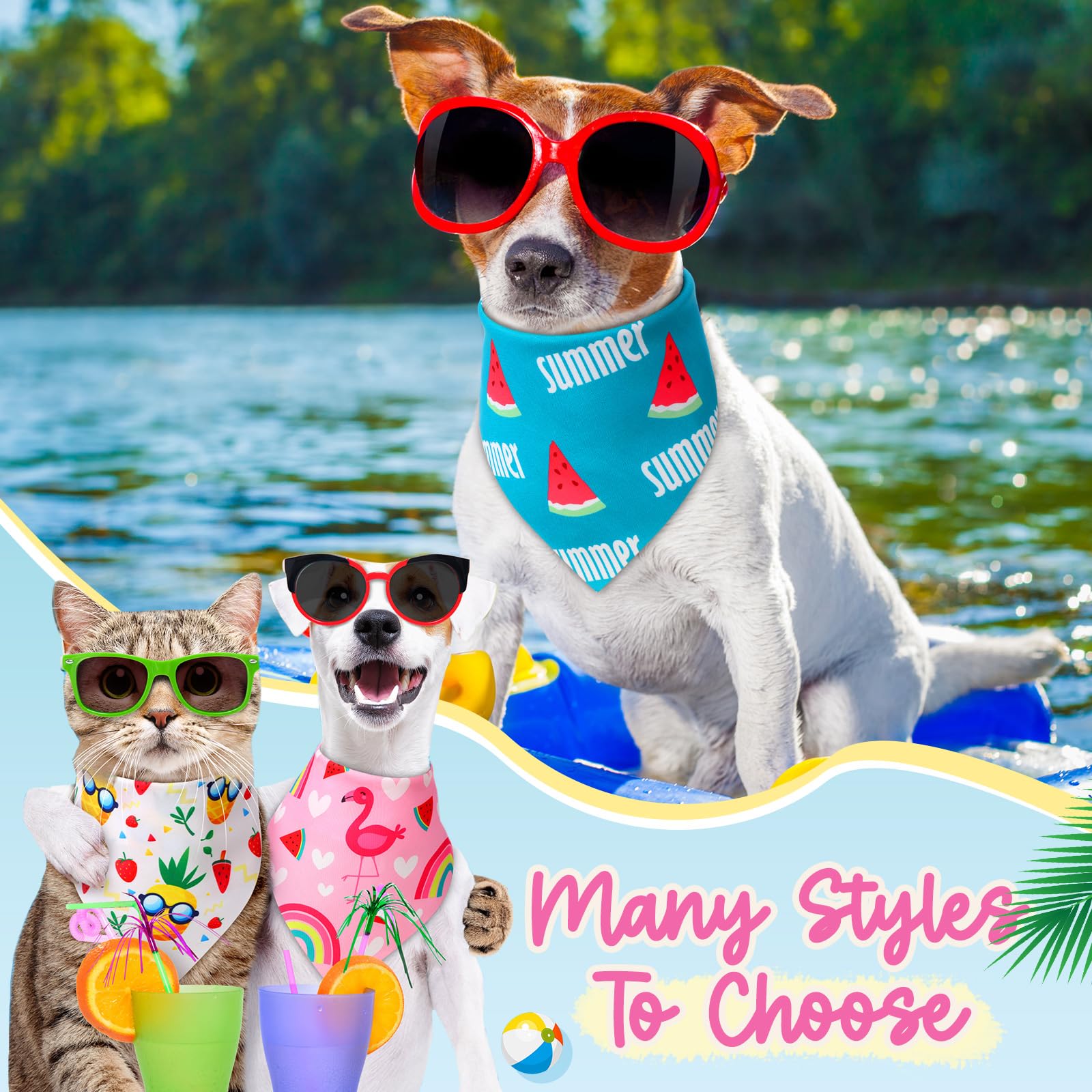 Preboun 100 Stück Sommerhalstücher für Hunde, hawaiianische Hundehalstücher, Obst-Tuch, Set für Sommer, Welpen, kleine, mittelgroße und große Haustiere, Kostüm-Zubehör