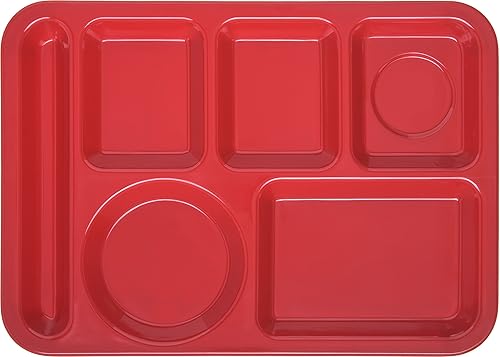 Miniatura 2 de Carlisle FoodService Products Bandeja de plástico para comida zurda, bandeja pesada para almuerzo con 6 compartimentos para escuelas, cafeterías y