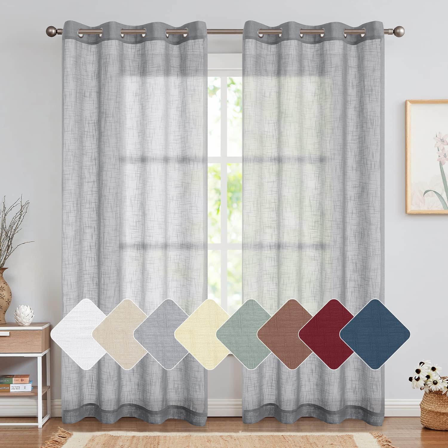 Lazzzy Grey Sheer Curtains Openweave Textured Curtains for