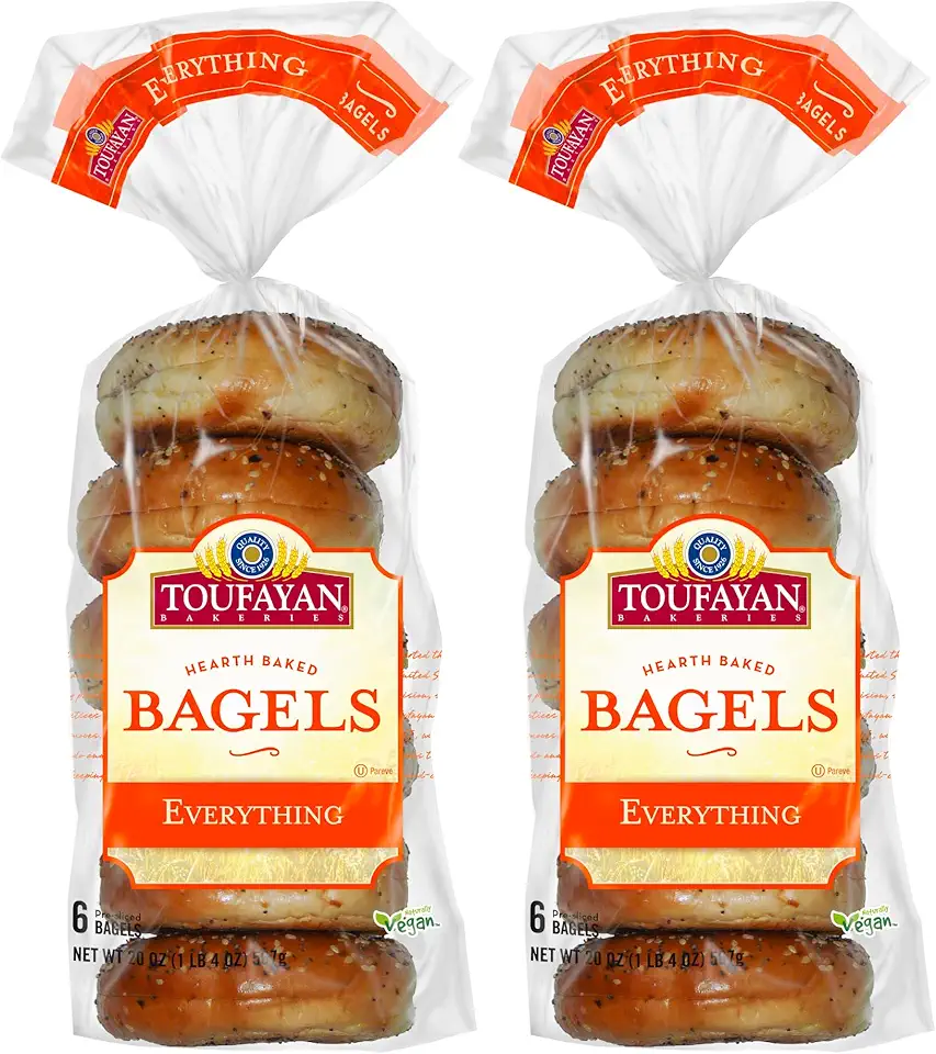 Toufayan Everything Bagels | Naturally Vegan and Soy Free (2 Pack, 12 Bagels Total)