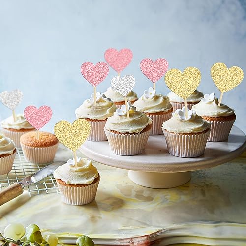 Miniatura 9 de Gyufise 30 piezas de adornos para cupcakes con purpurina de amor dulce para cupcakes para el día de San Valentín, decoración de pasteles para boda,