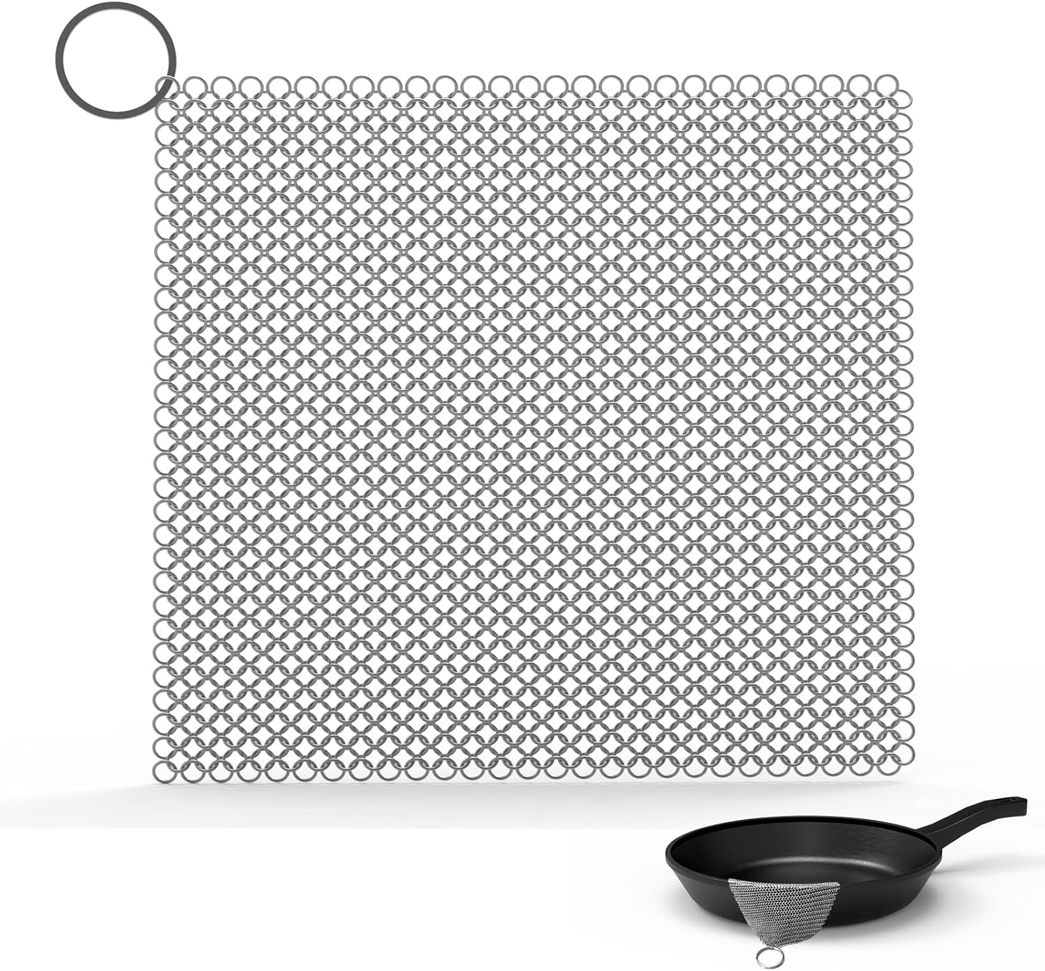 YUNNIEHOM Cast Iron Chainmail Scrubber Iron Sikllet Pan