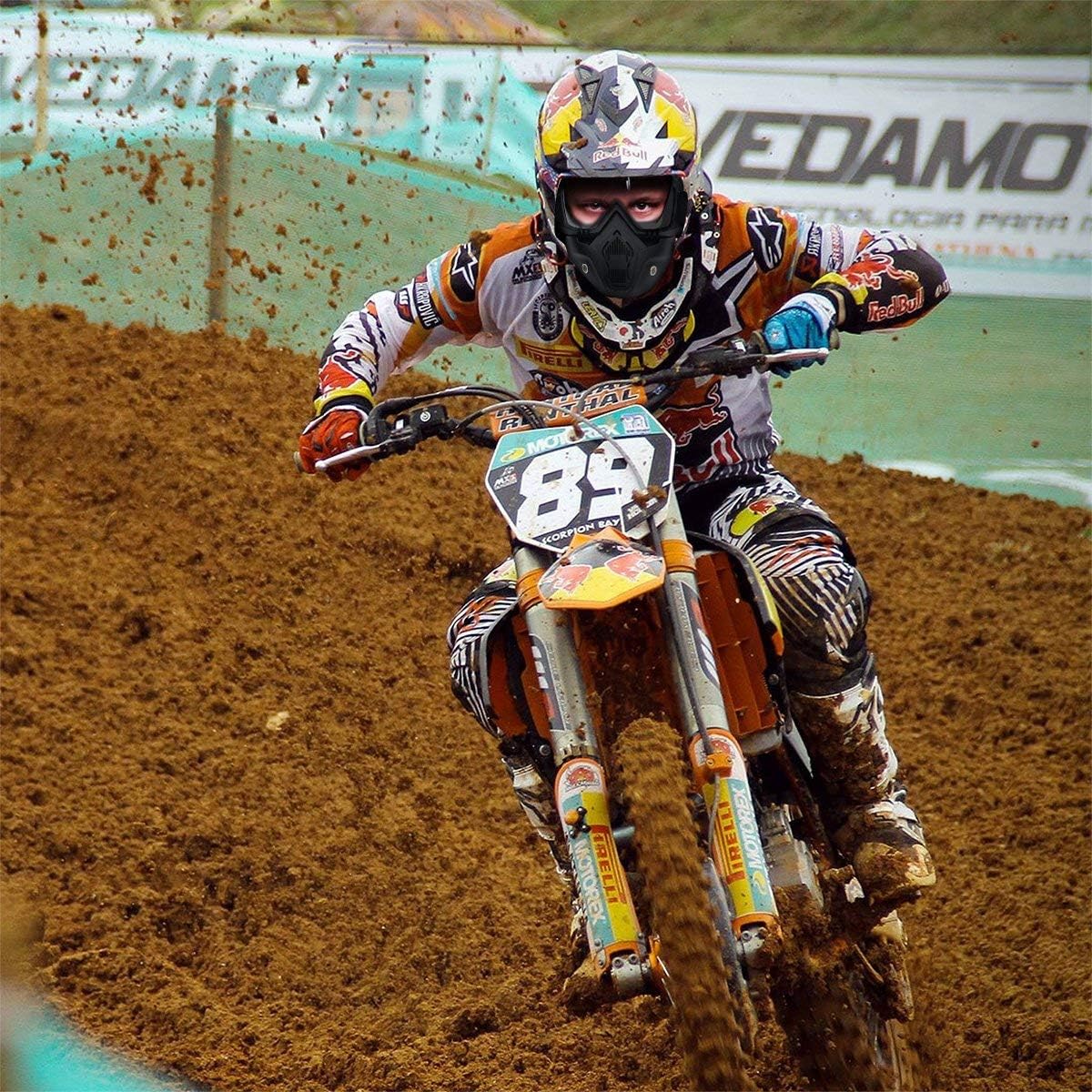 Motorcycle Helmet Riding Goggles Glasses with Removable Face Mask Detachable Fog-proof Warm Goggles Mouth Filter Adjustable Non-slip Strap Vintage Bullet Fight Motocross White & Black Grid Set