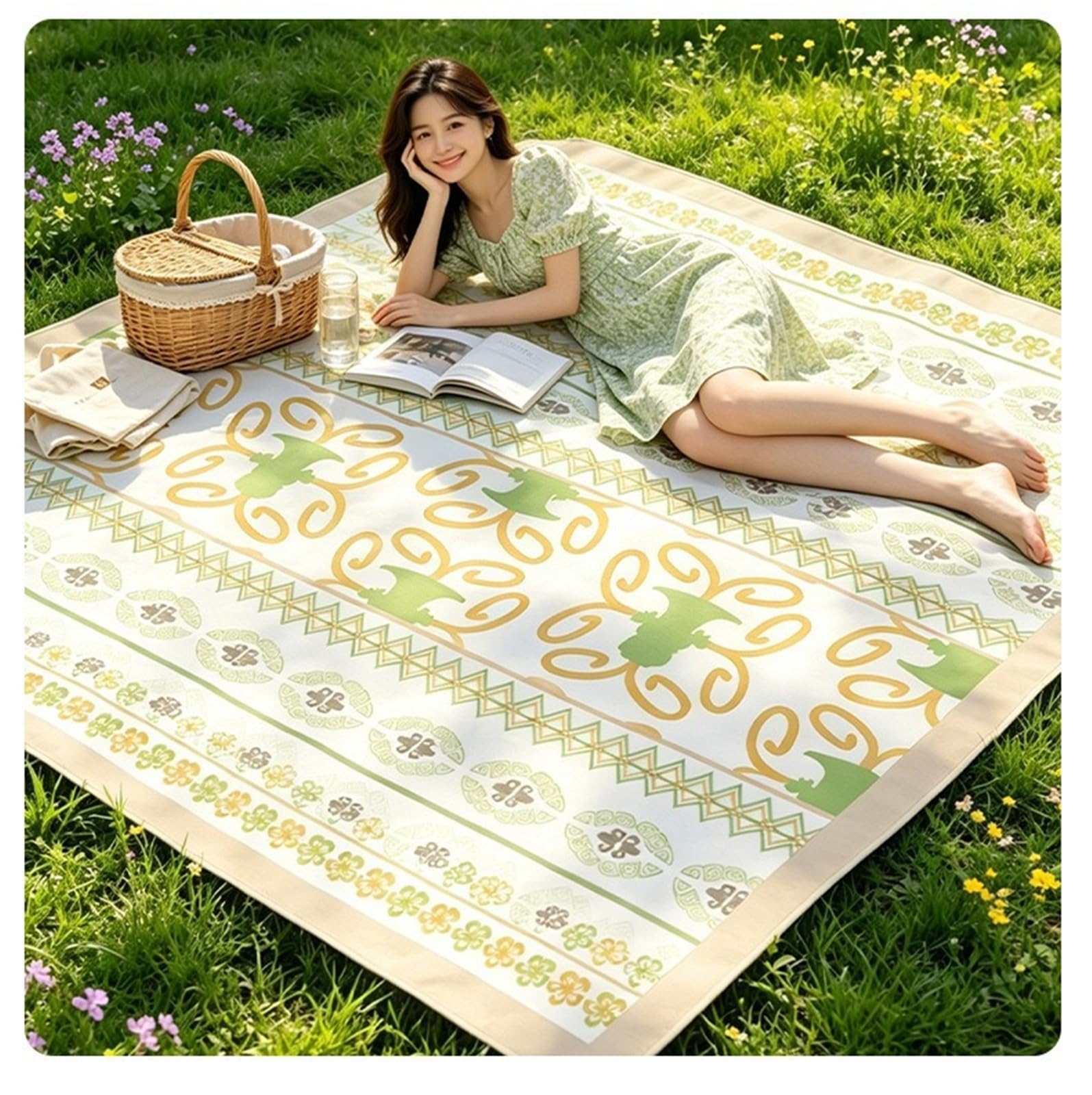 Coperta Picnic Outdoor Impermeabile Tappeto Camping Pieghevole Spiaggia | Struttura Trapuntata Multistrato Morbida, Base Resistente all’Acqua, Telo Portatile Spiaggia Parco(B)