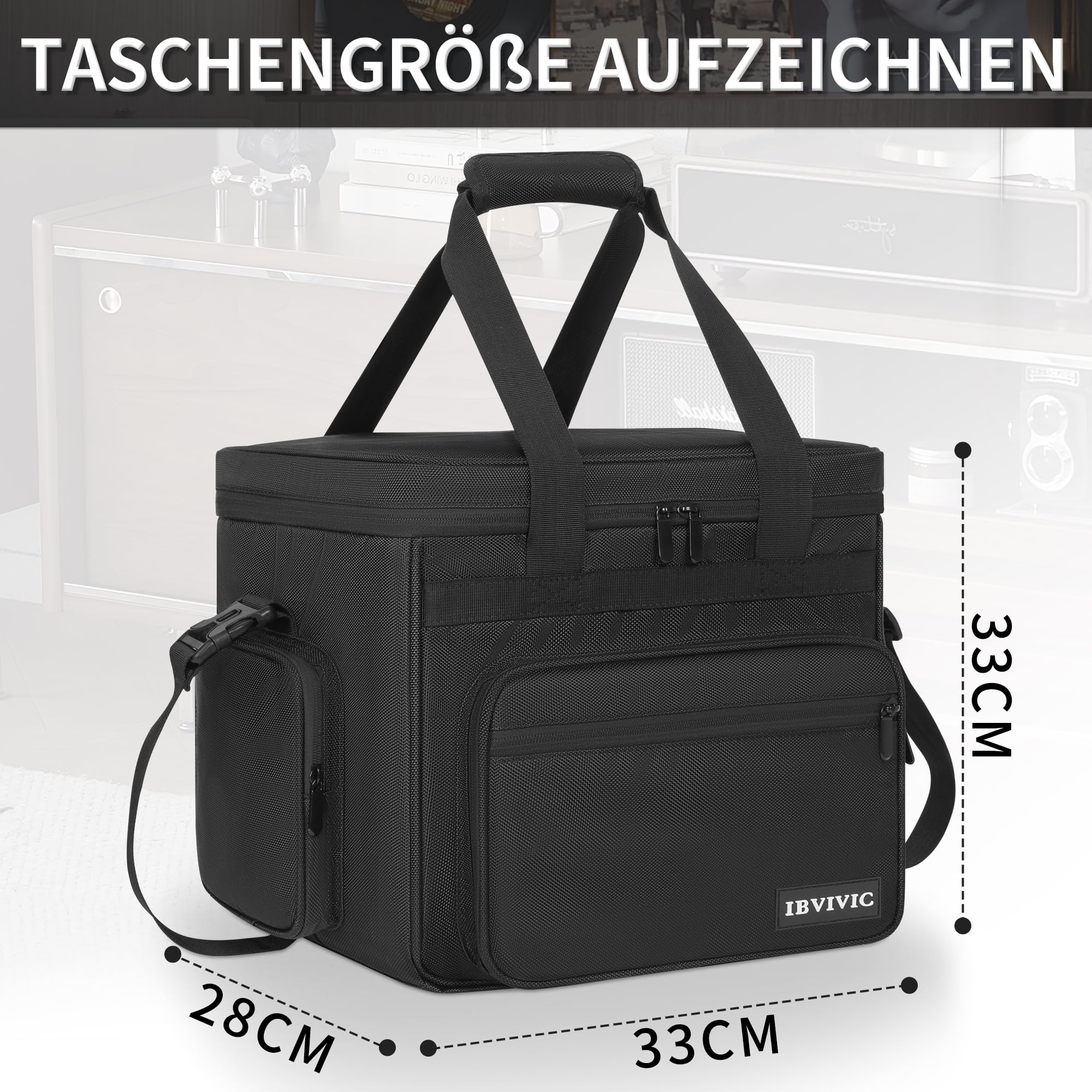 OUUTMEE Borsa per dischi in vinile - Custodia per dischi in vinile resistente all'acqua per album LP da 7/10/12 pollici, con capacità di 90-110 LP - Custodia LP con divisori rimovibili per