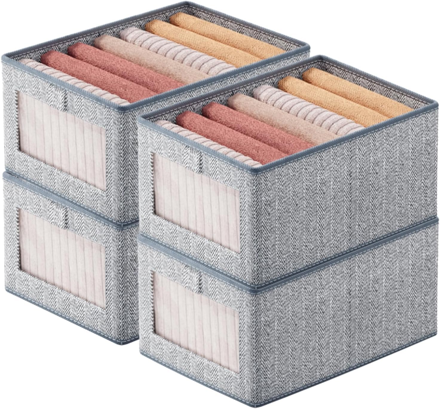 Aila Grey 4 Pack Wardrobe Organiser - Foldable Clothes Storage Boxes With Handles For Closet Shelves, Fabric Storage Box (44X30x20cm)
