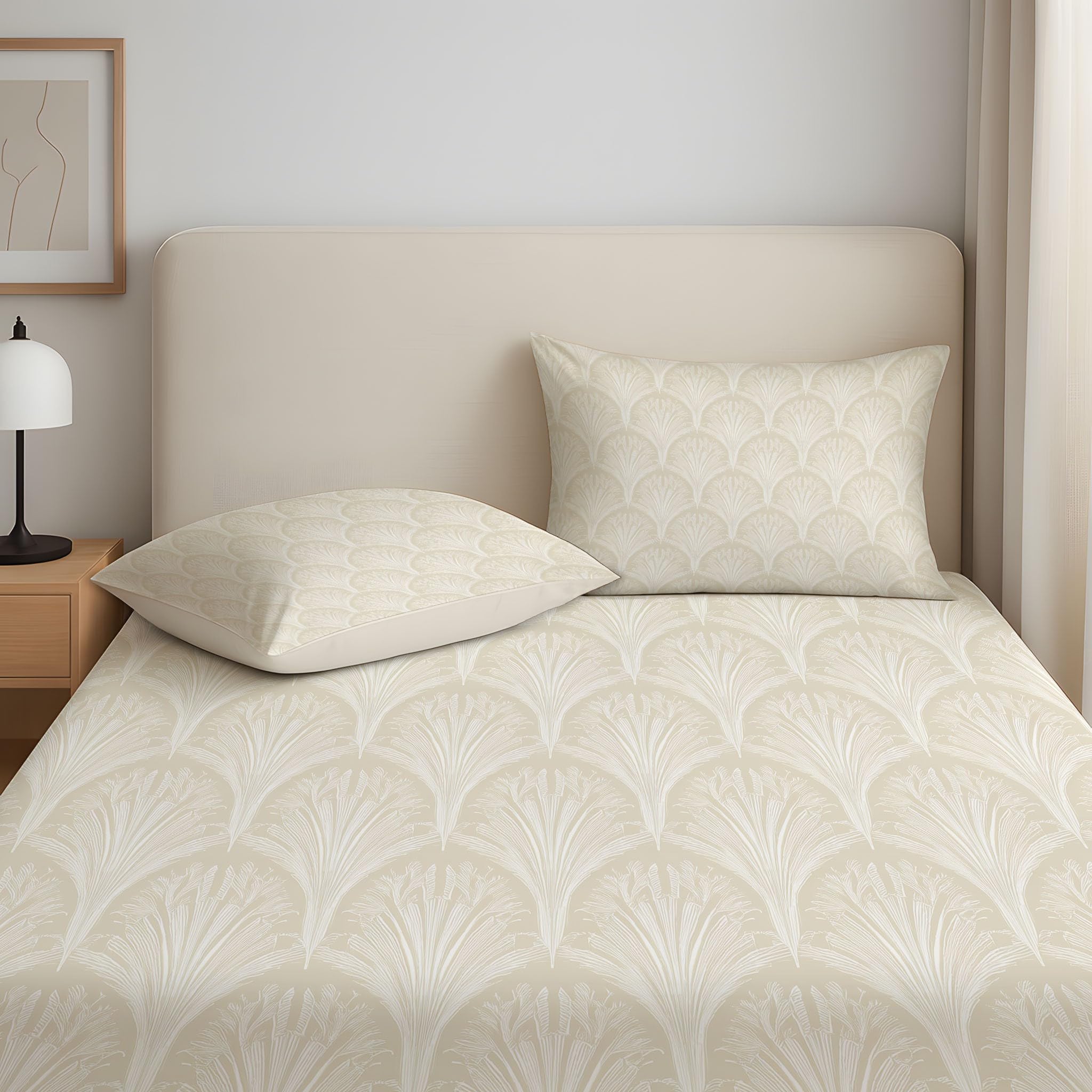 King Fitted Sheets - Bed Sheets Breathable and Luxury Microfibre Bedding Sets 160 x 200 cm, Scalloped Shell Patterns, Graceful Luxury Seamless Artistic, Hotel Style Master Bedroom