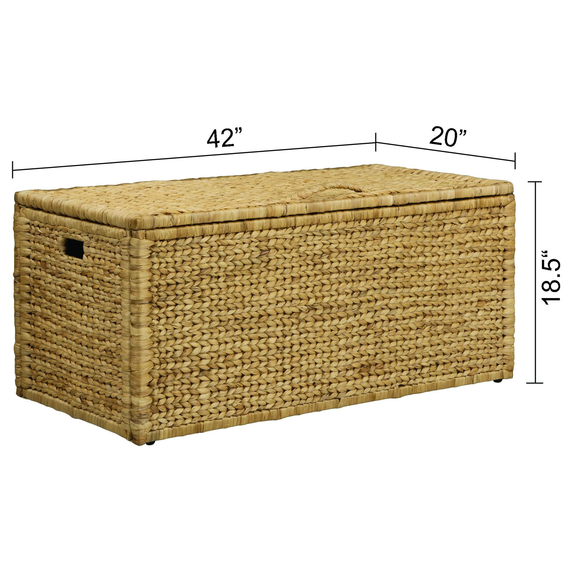 eHemco Baúl de almacenamiento de mimbre de jacinto de agua resistente con marco de metal, 42 x 20 x 18.5 pulgadas, natural