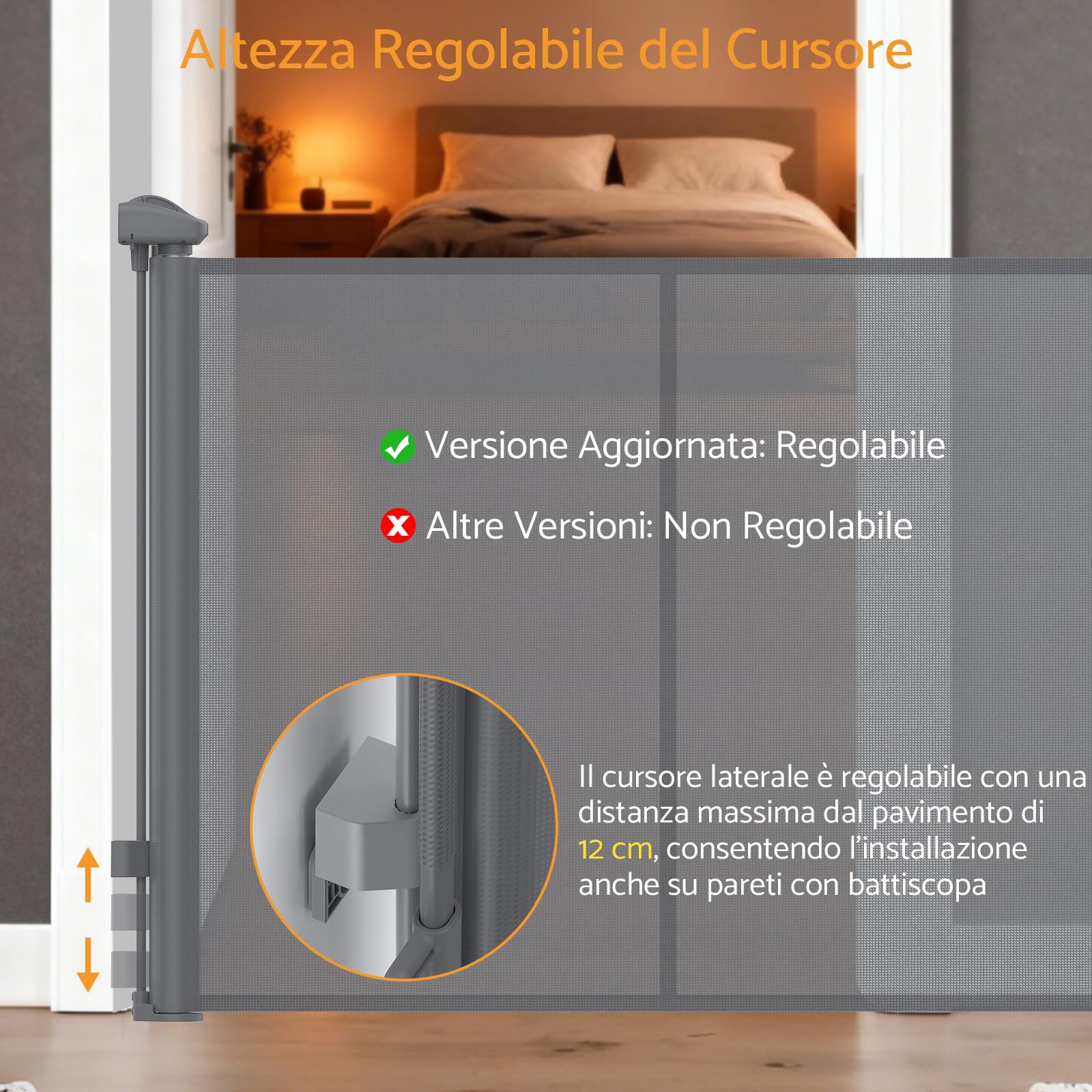 Cancelletto di Sicurezza Estensibile per Bambini e Animali Domestici 0-140cm, Barriera Retrattile con Rinforzo in Fibra di Vetro e Blocco a Pomello, per Scale, Interno ed Esterno, Grigio