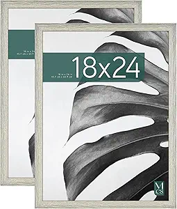 MCS Studio Gallery 18x24 Poster Frame White Woodgrain, Vertical & Horizontal Wall Hanging Large Picture Frame for Photos, Posters & Art Prints (2-Pack)