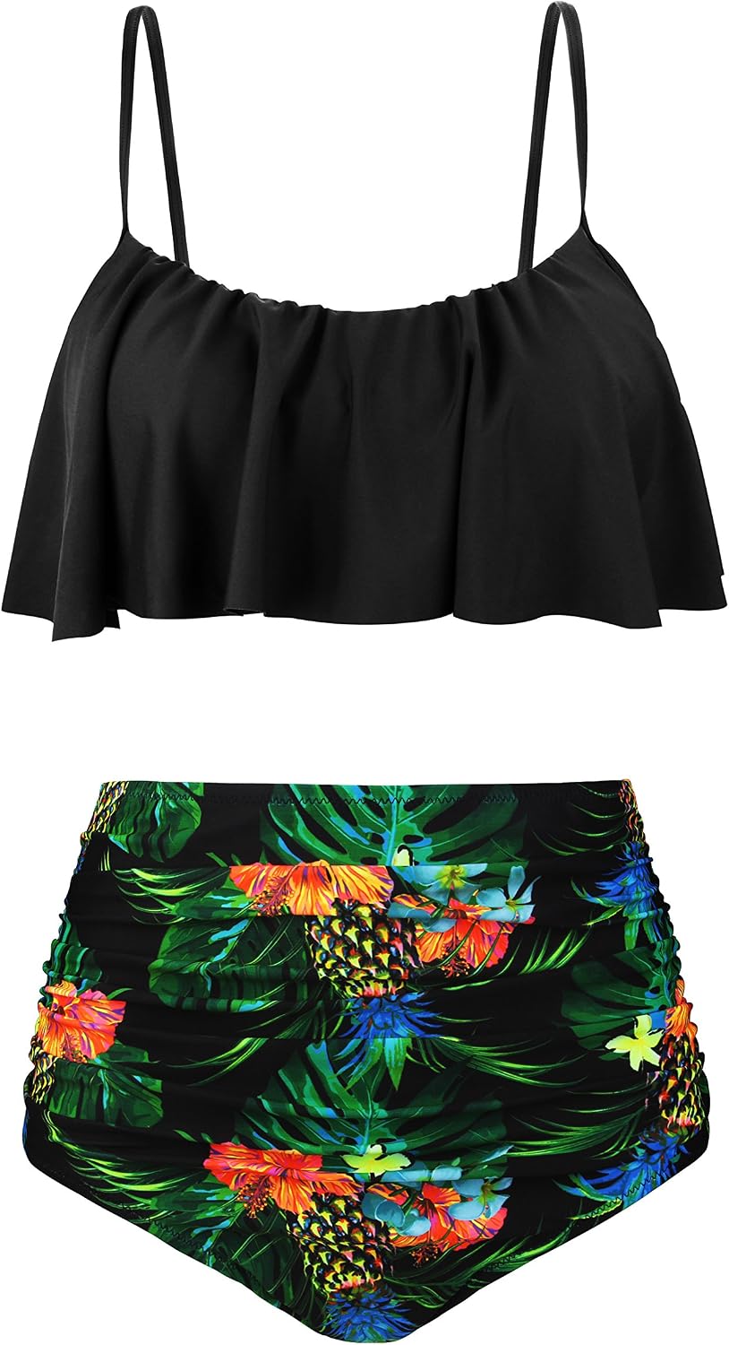 Angerella Womens High Waisted Bikini Flounce Top Bathing Suits Swimwear