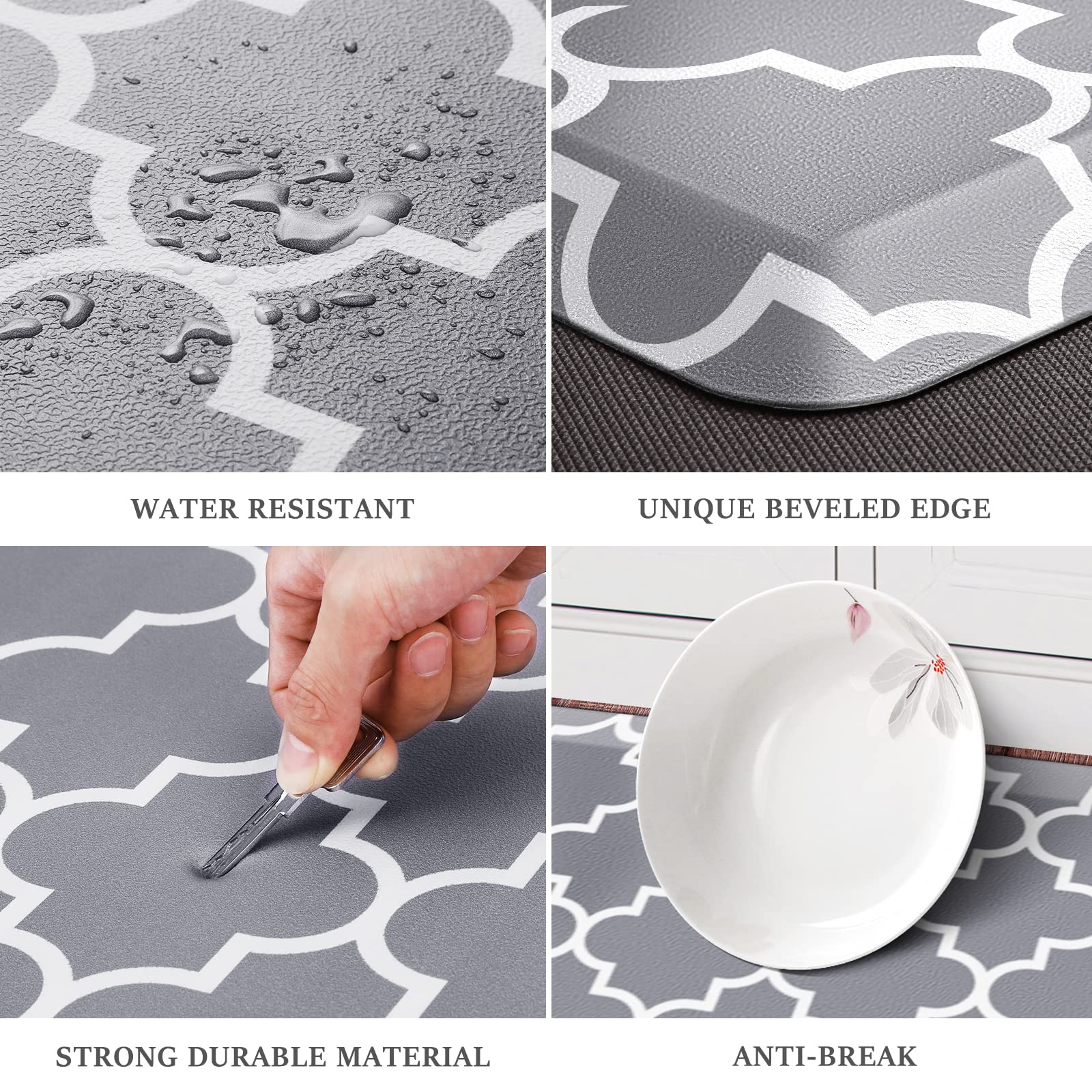 WISELIFE Alfombras de cocina antifatiga, antideslizantes, impermeables, ergonómicas, cómodas para cocina, hogar, oficina, fregadero, lavandería (17.3 x 60 pulgadas, gris)