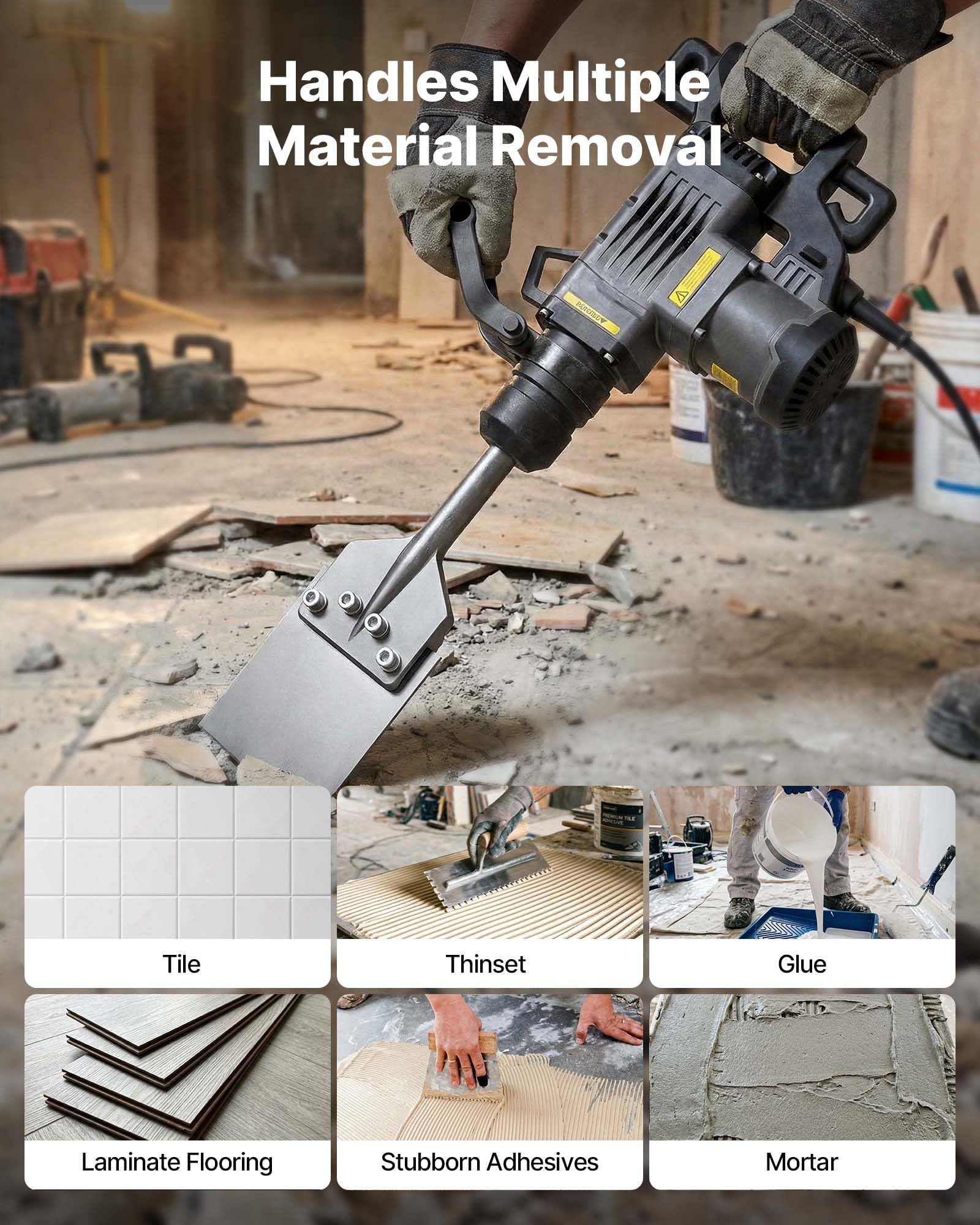 VEVOR Raschietto per Pavimenti con Punta a Scalpello Attacco SDS Max, Compatibile con Martelli Perforatori, in Lega Acciaio 40Cr Trattamento Termico, per Rimozione di Pavimenti in Laminato e Malta