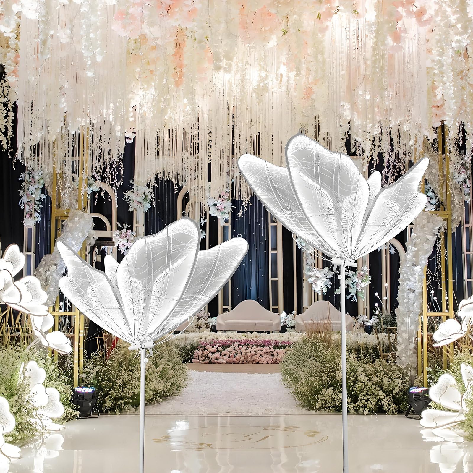 Decoración LED elegante con lámpara de pie de mariposa de 60cm y altura ajustable para bodas.