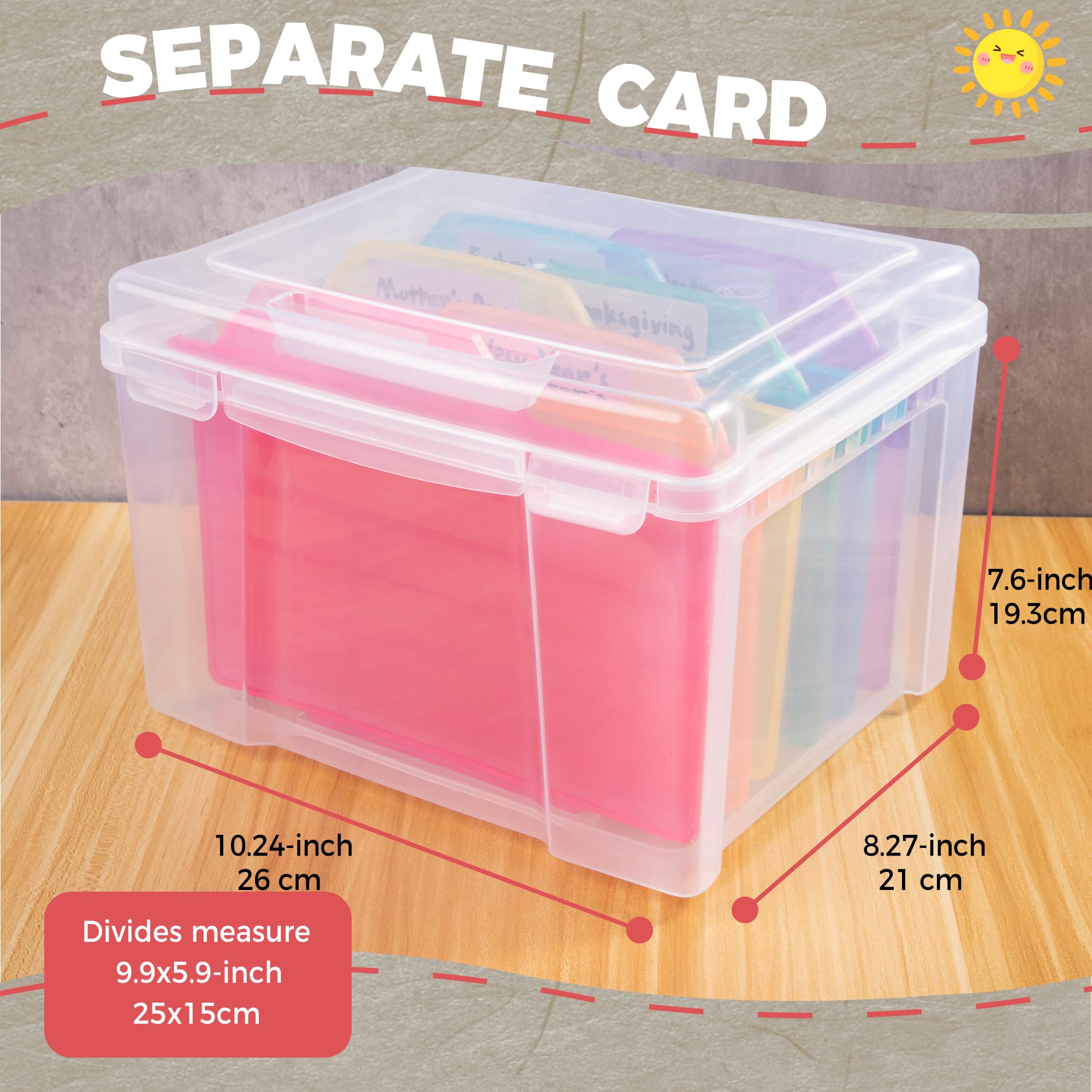 Boîte de rangement et de rangement pour cartes de vœux avec 6 séparateurs amovibles colorés pour les vacances, les anniversaires, les cartes de rétablissement, les photos, les travaux manuels, le Boîte de rangement et de rangement pour cartes de vœux avec 6 séparateurs amovibles colorés pour les vacances, les anniversaires, les cartes de rétablissement, les photos, les travaux manuels, le