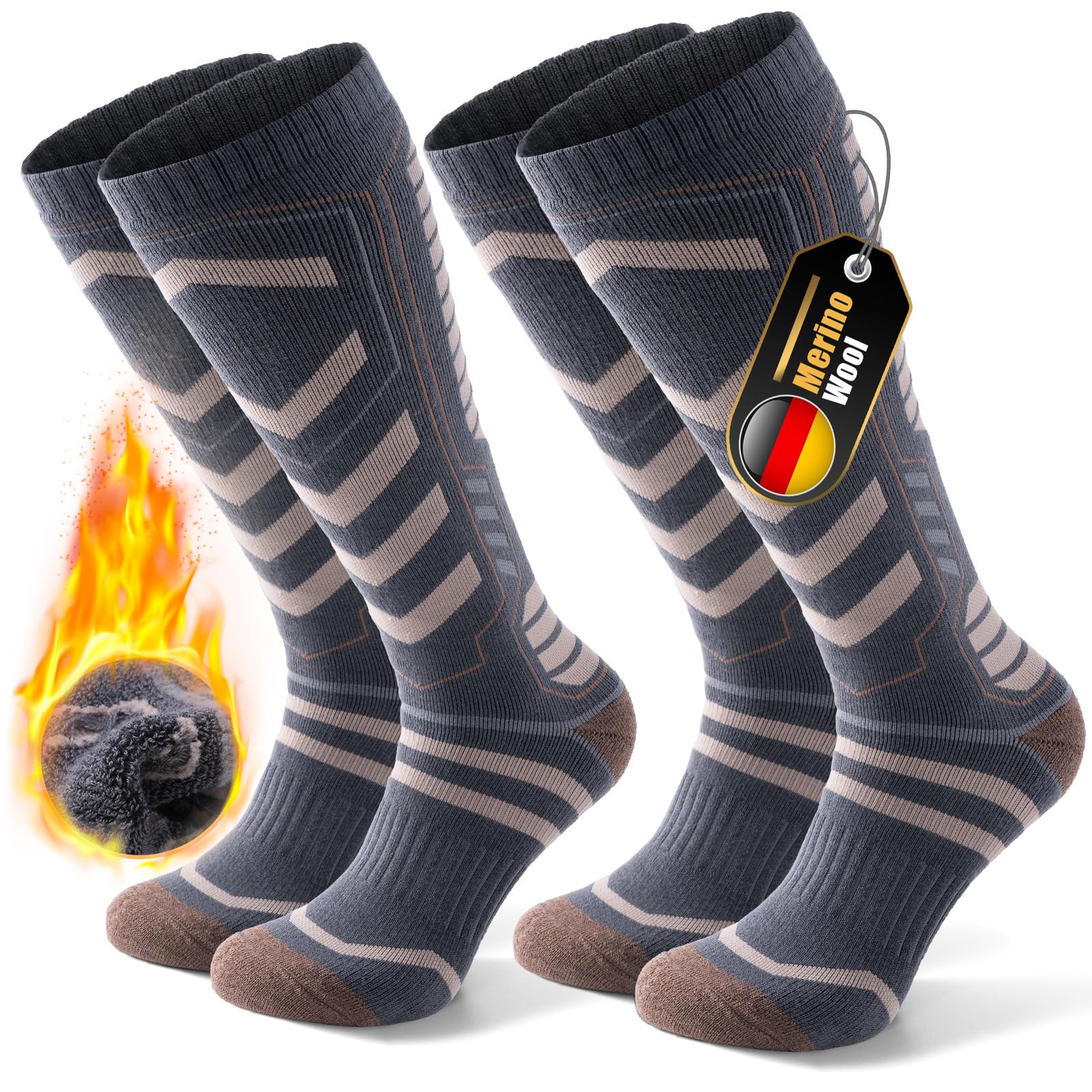 PULIOUSki Socks Merino Wool, Thermal Socks, Snowboard Socks, Breathable and Anti-Chafing, Suitable for Cold Weather Unisex for Men, Women and Teens, (2 Pairs)Global Recycled StandardOEKO-TEX STANDARD 100Global Recycled StandardGlobal Recycled Standard