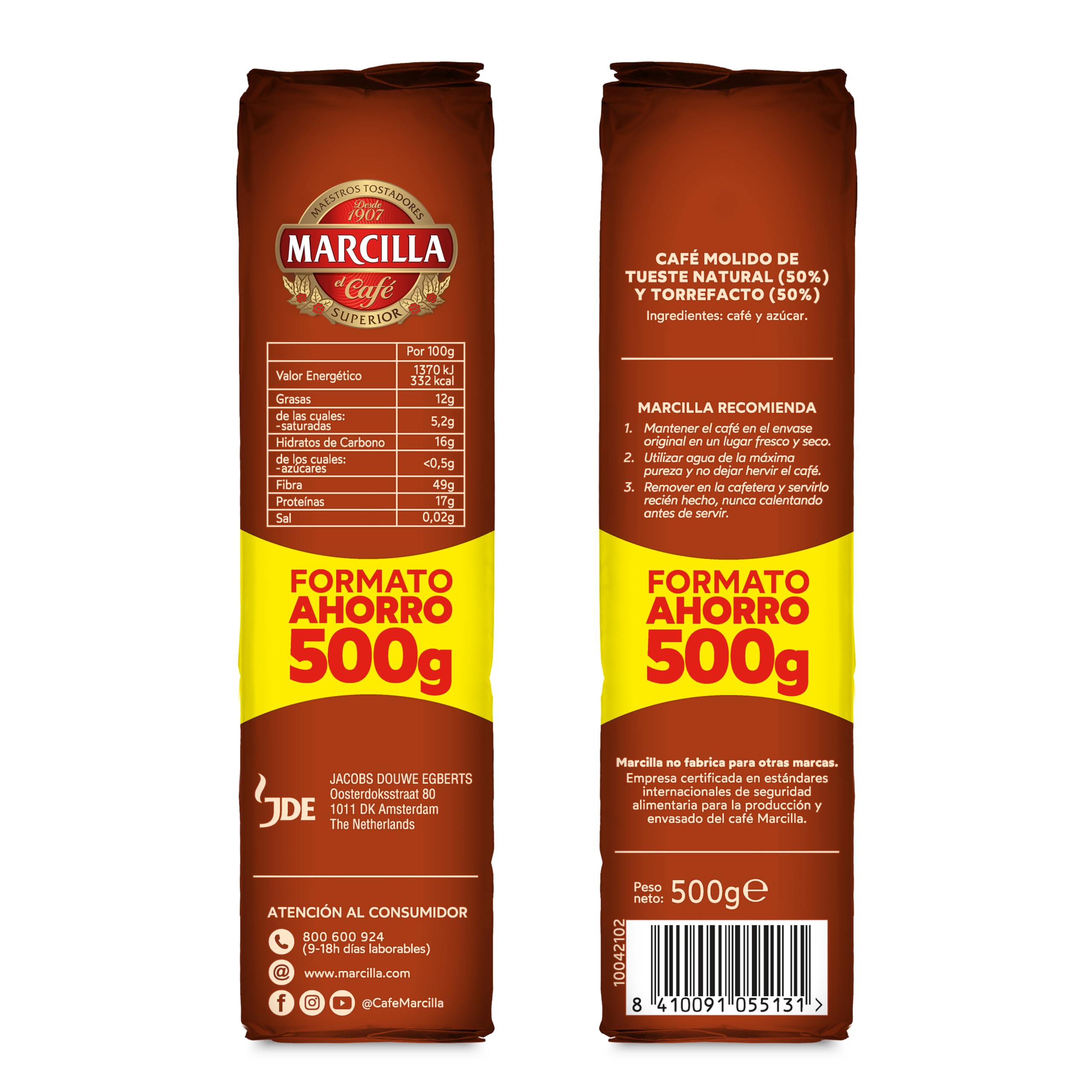Marcilla Café Molido Mezcla |500 g | Para Cafetera Italiana, de Filtro o Pistón