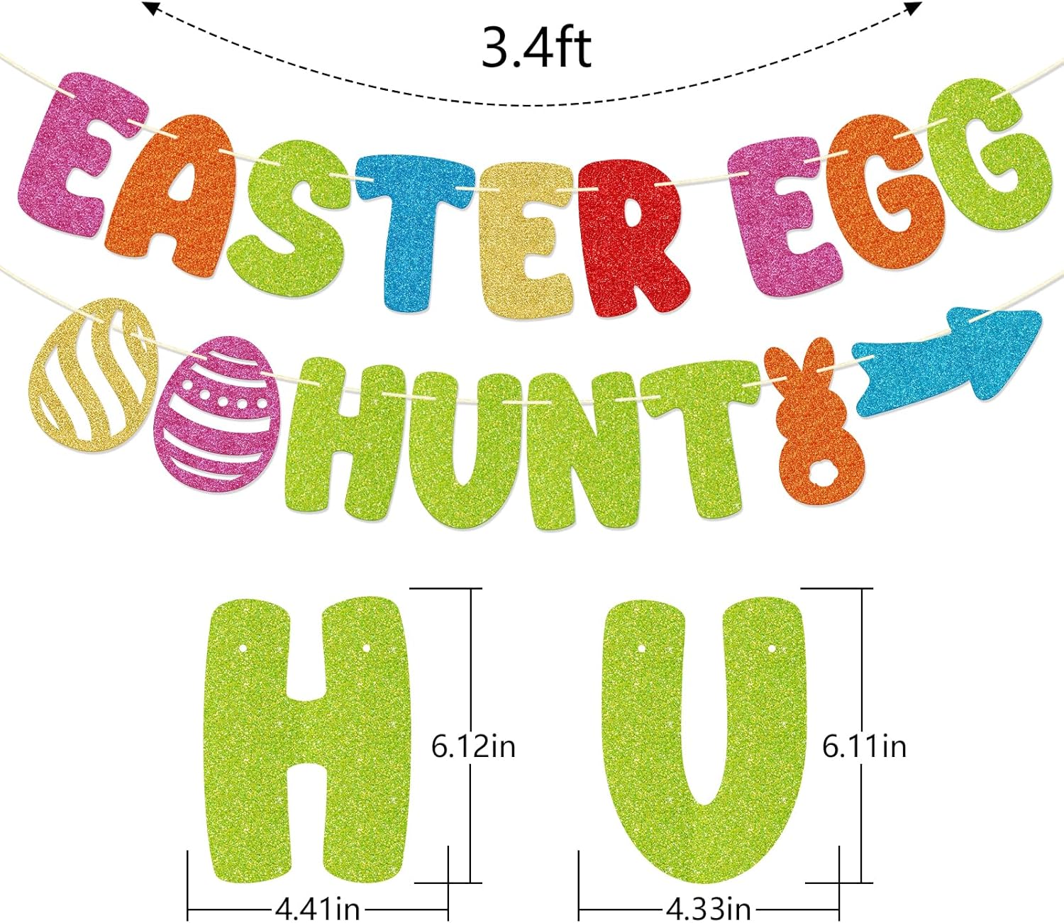 FOZEE Easter Egg Hunt Banner - Easter Party Decorations - Bunny and Egg Decorations for Spring Birthday, Baby Shower, Home Fireplace Decor (Adjustable Path)