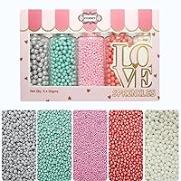 Vista 19 de Confect White Pearl Sprinkles Valentines Sprinkle Mezcla comestible de perlas blancas y dragees Sprinkles y bolas de disco congeladas