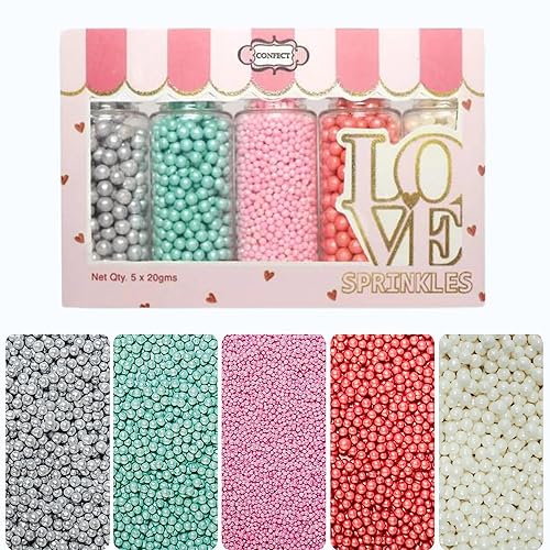 Miniatura 19 de Confect White Pearl Sprinkles Valentines Sprinkle Mezcla comestible de perlas blancas y dragees Sprinkles y bolas de disco congeladas