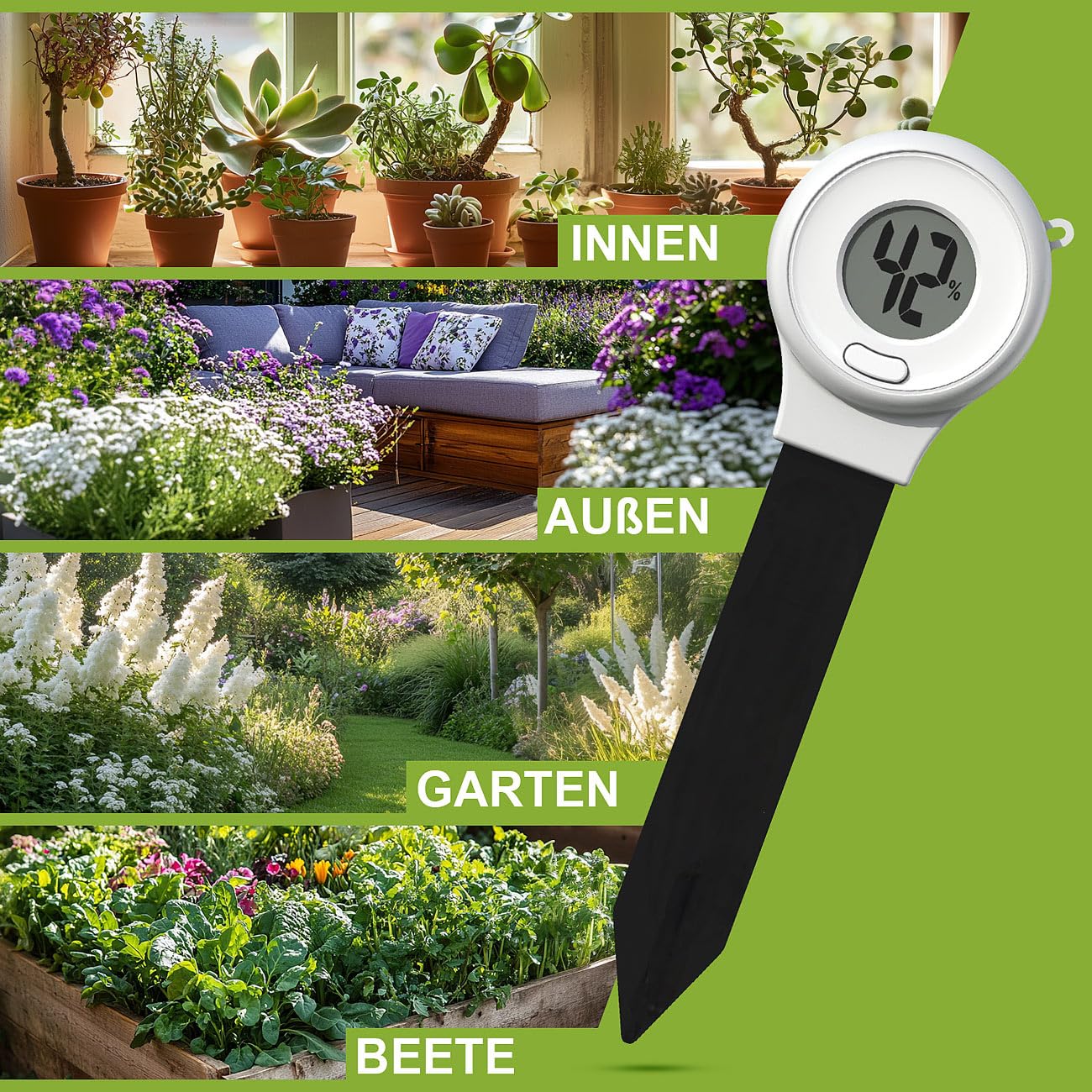 Royal Gardineer Bodenfeuchtetester: 12er-Set Digitale Boden-Feuchtigkeitsmessgeräte für Pflanzen, LCD (Feuchte Bodensensor, Pflanzen Sensor)