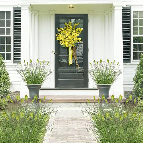 Miniatura 7 de Plantas de césped artificial para exteriores, 20 arbustos falsos, espadañas de hierba de trigo de 22 pulgadas de alto, tallos de vegetación