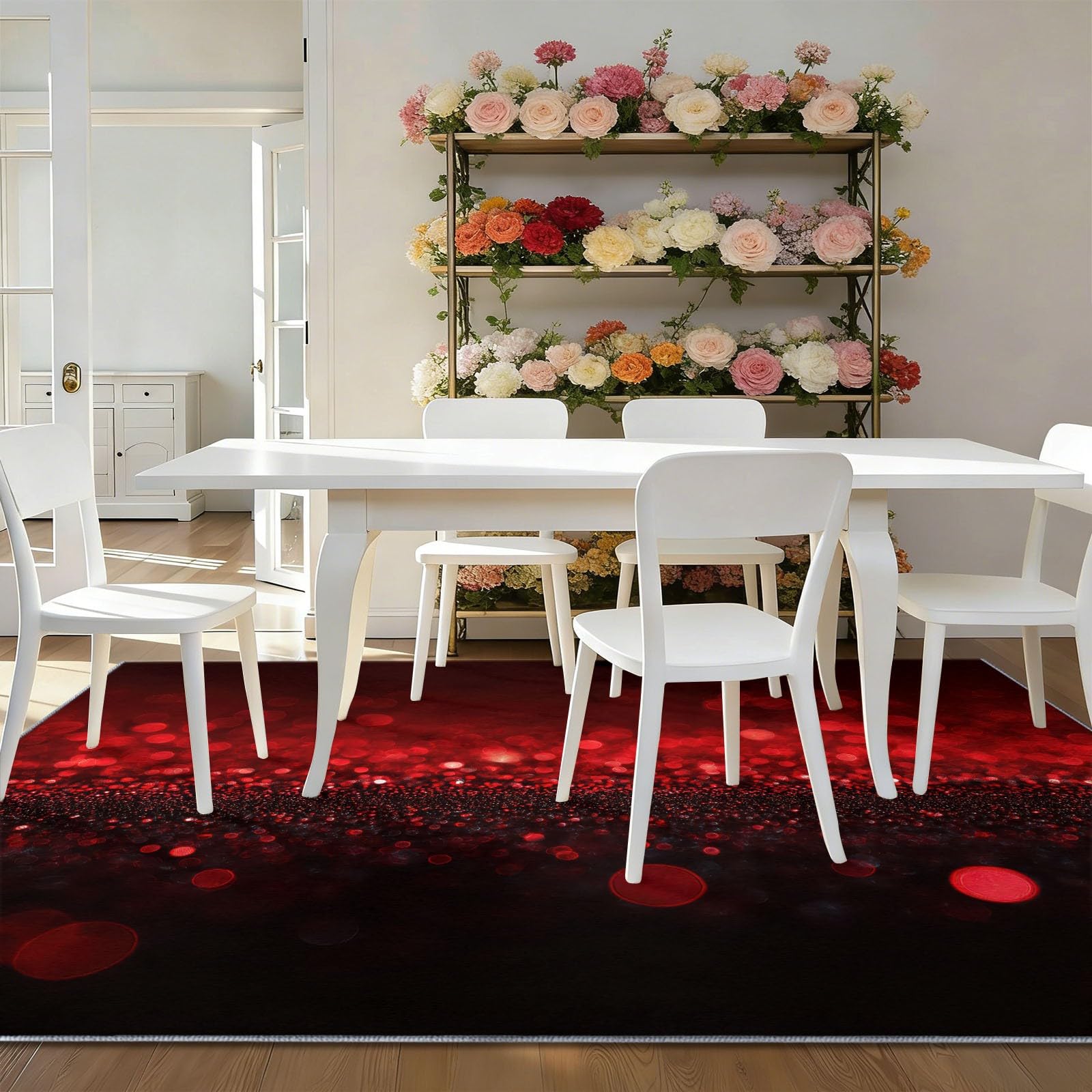 Tapis d'Extérieur Résistant aux Intempéries pour Terrasse Balcon Jardin, Tapis Fantaisie géométrique Moderne Rouge, 160 x 230 cm