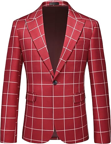MOGU Men's Slim Fit Plaid Suit Set Checkered Sport Coat Blazer, Vest and Pants -