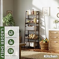 Vista 9 de Estante de escalera, estantería de 5 niveles, estantería resistente de bambú, estante de almacenamiento de madera abierta independiente, soporte