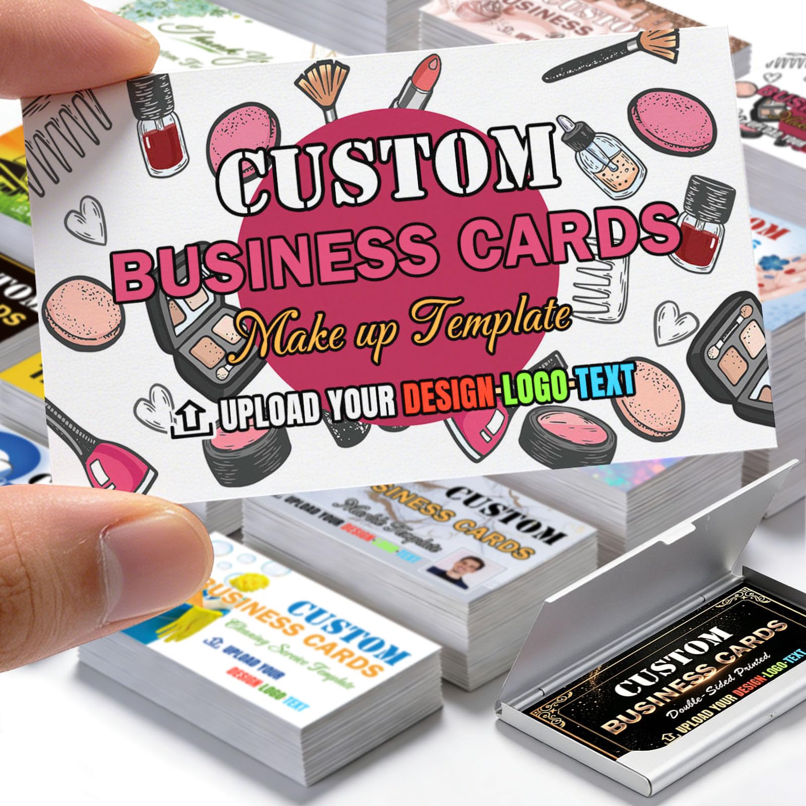 Custom Business Cards Personalised with Logo, 300gsm Waterproof Matte Paper Cards Customisable Double Sided Printed with QR Code Photo Text for Small Business and Events, 100-1000 Pcs