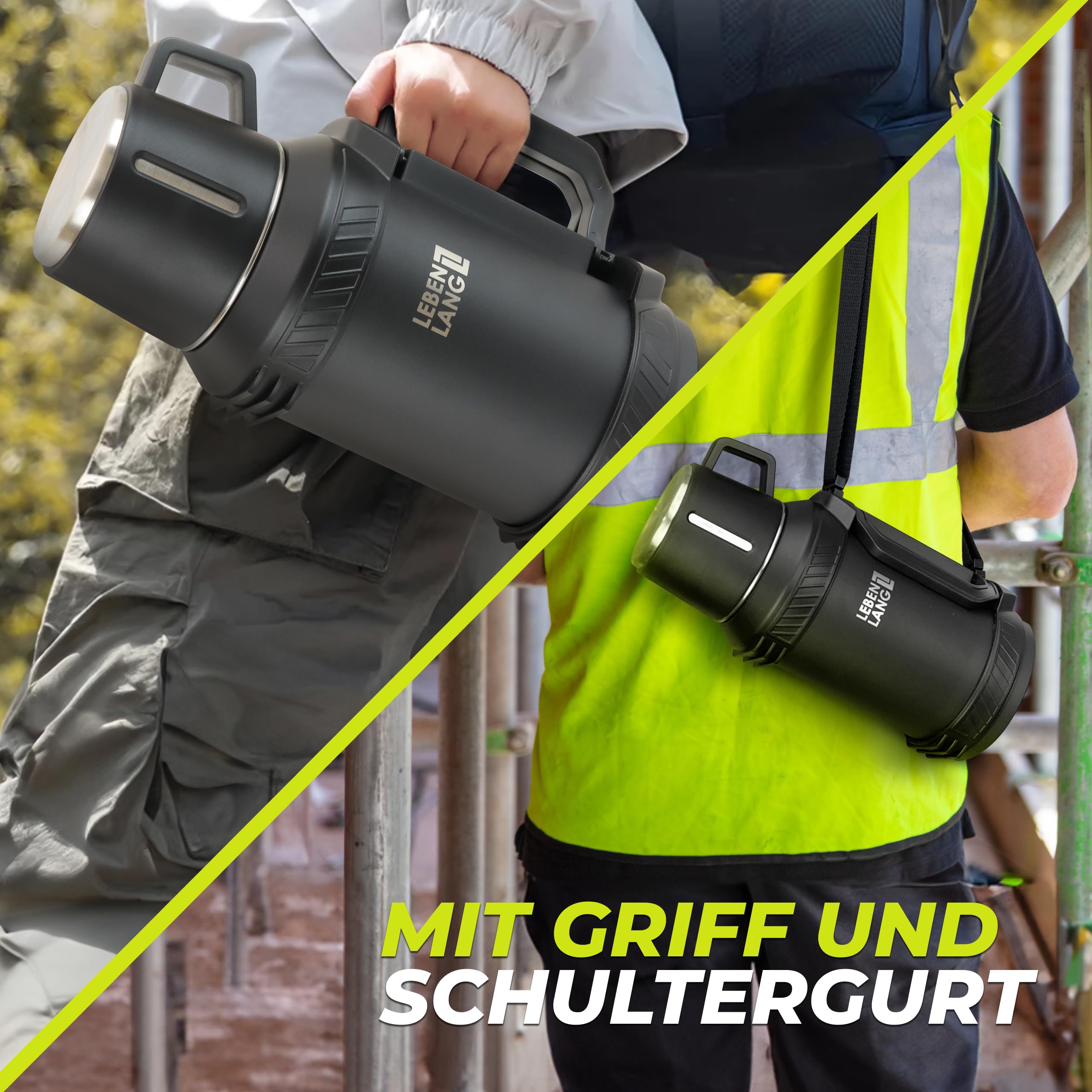 LEBENLANG Thermosflasche 2,5 Liter - 24h Heiß & Inkl. Becher & Teesieb | Trinkflasche Thermobecher 2 5 Liter Thermoskanne I Tragegurt I Getränkeflasche Edelstahl Termoflaschen Isolierflasche Thermo