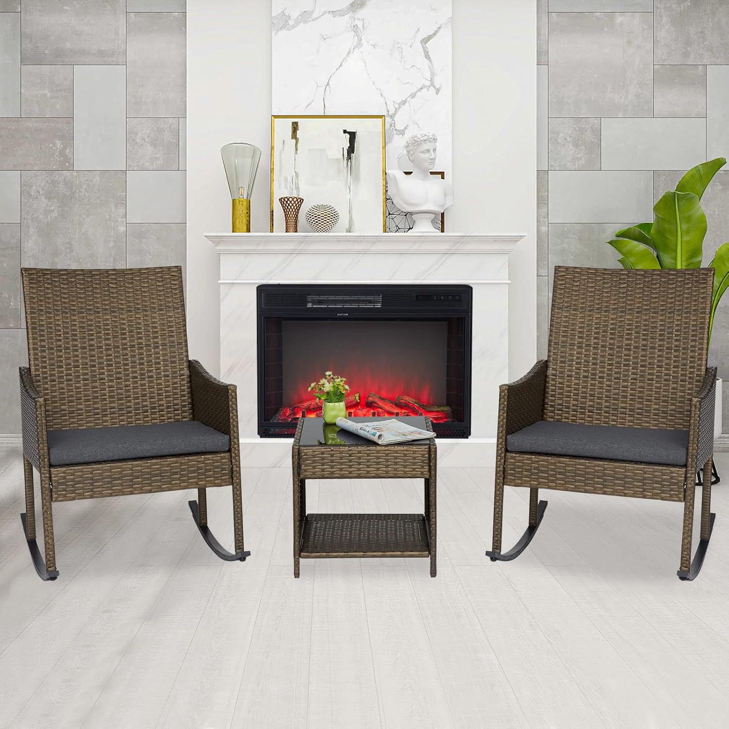 Kinsunny 3 Pieces Patio Set Outdoor Wicker Patio Furniture