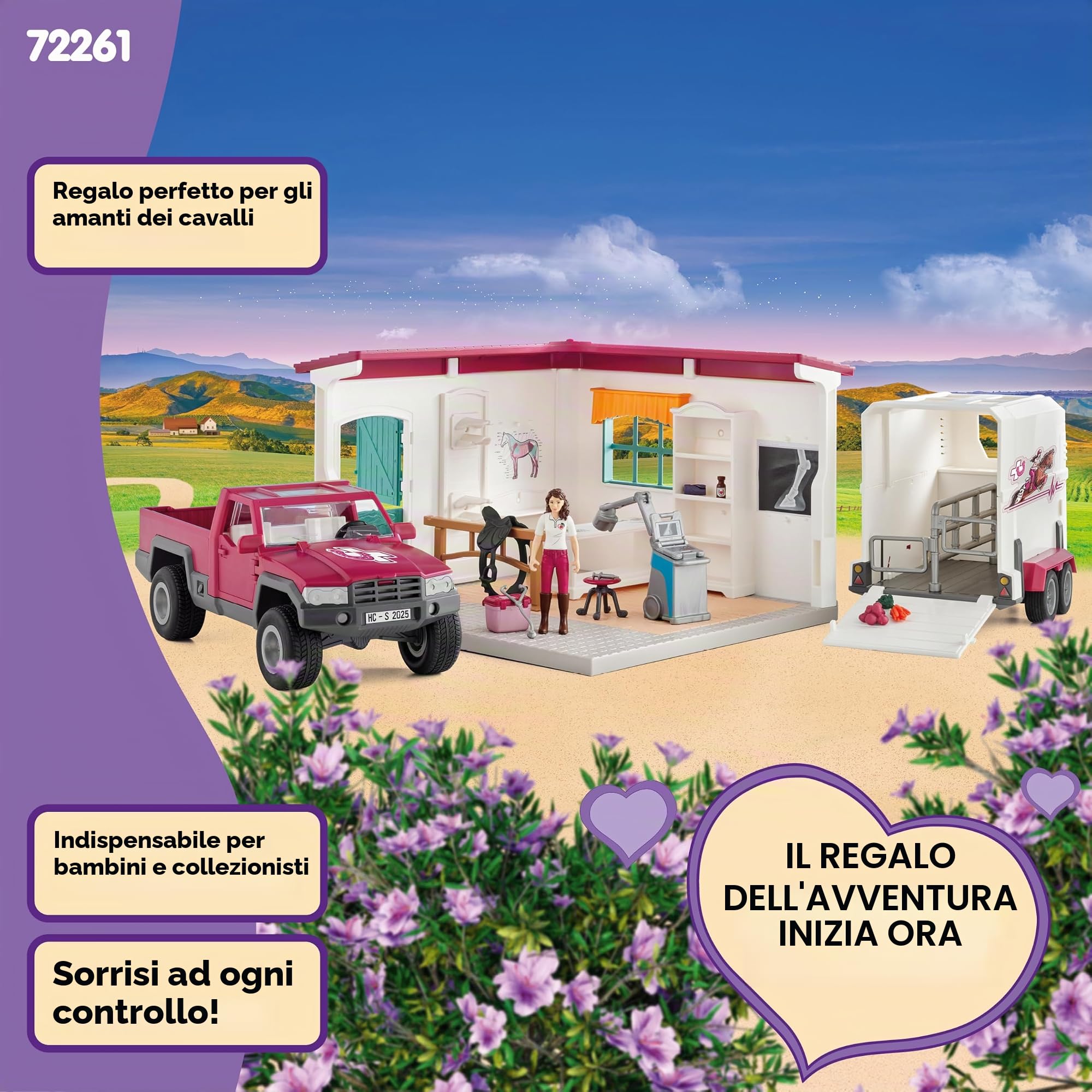 Schleich Horse Club | Visita dal Veterinario 72261 | dai 5 Anni | 61 Pezzi | Set con casa, pick-up, rimorchio, 2 figure snodabili, cavallo e accessori | Regalo per bambini dai 5 anni | Set da 61 pezzi