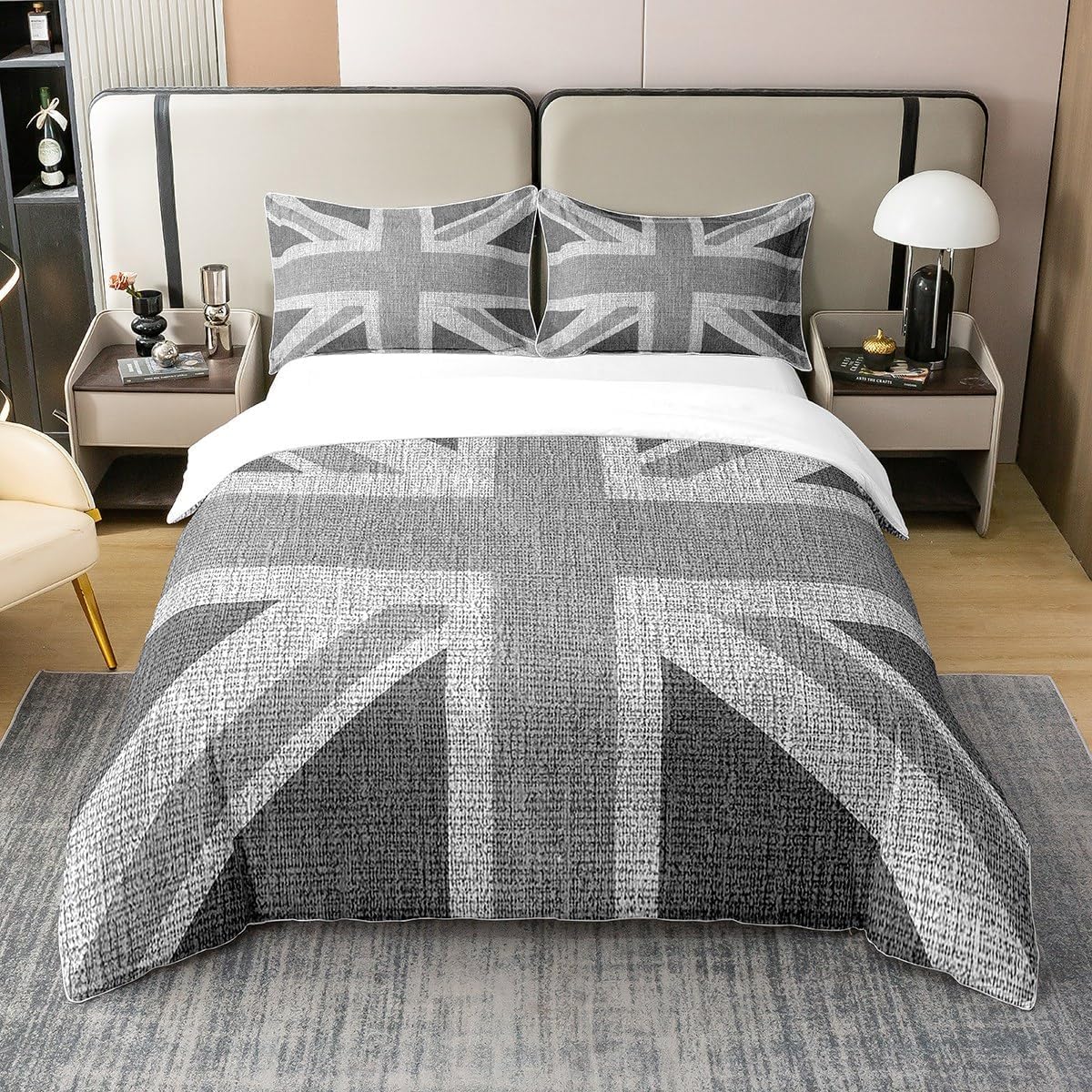 Richhome Multicoloured 21 Double United Twin Zipperdom Flag Union Jack Grey Uk Flag Bedding Set 100% Cotton For Kids Adults Geometric Down Alternative For Ultra Soft Quilt Cover Room Decor Zipper